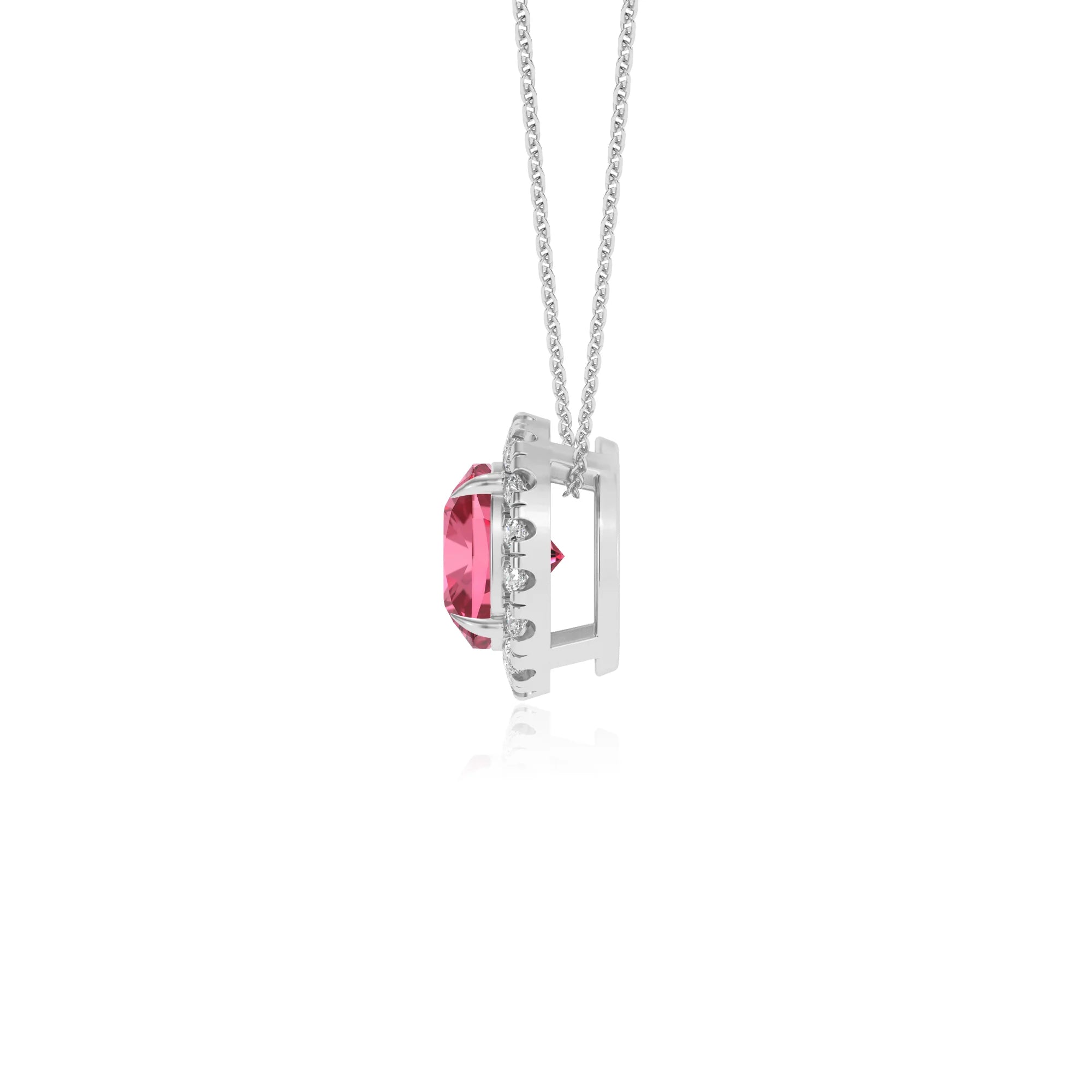lab grown pink tourmaline cushion solitaire necklaces in sterling silver