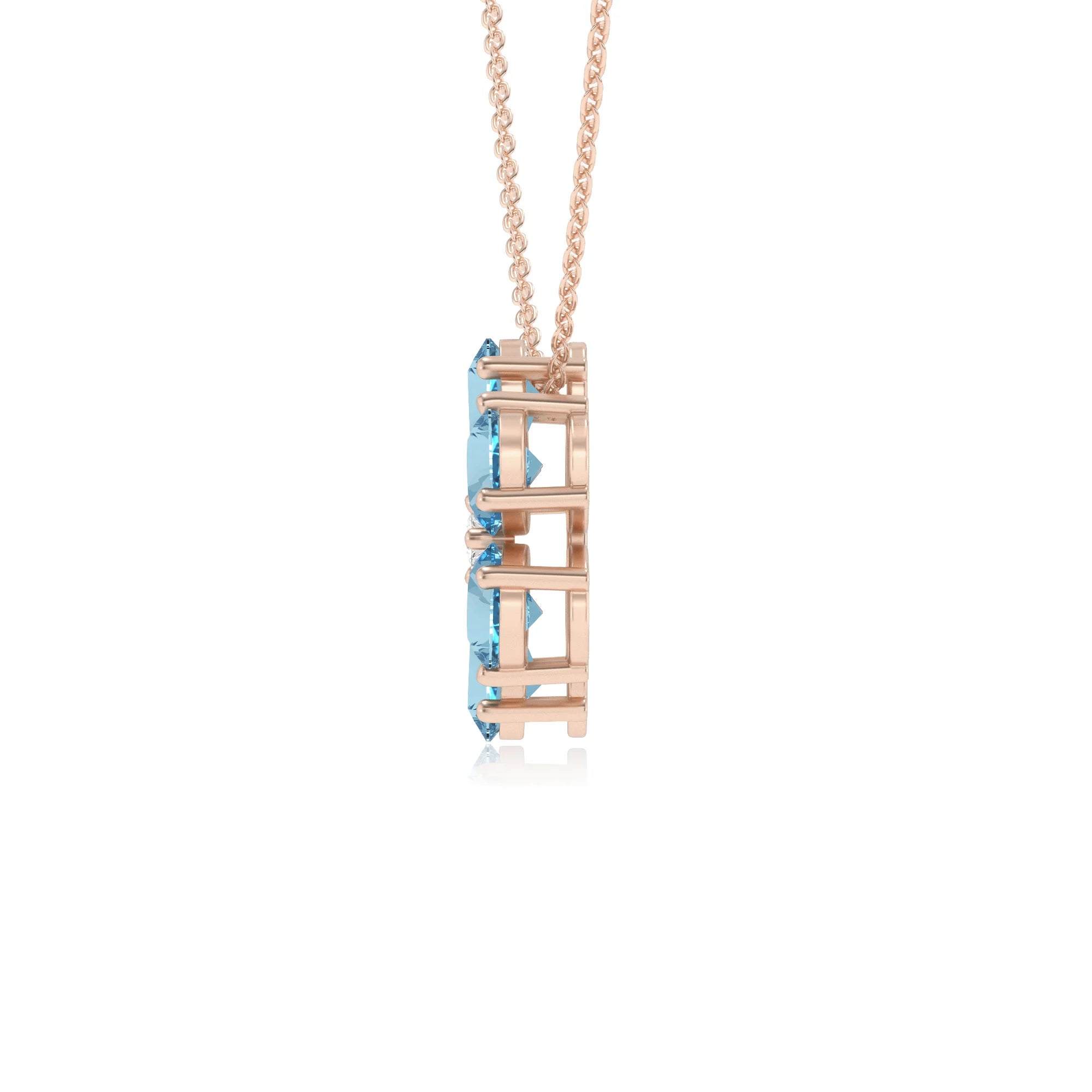 lab grown aquamarine pear solitaire necklaces in rose gold