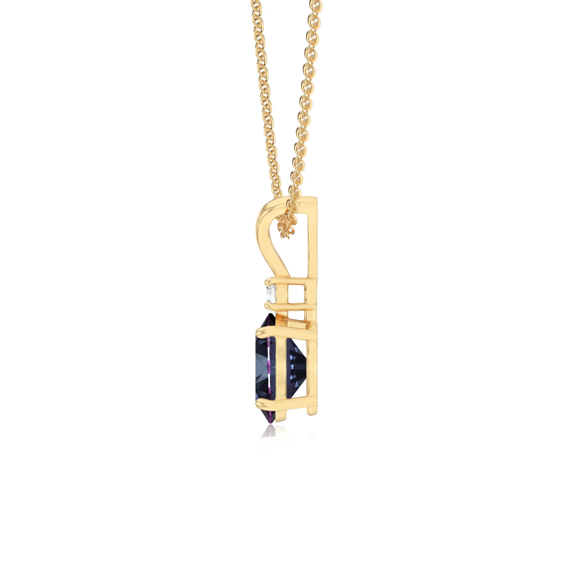 lab grown alexandrite oval solitaire v-bale necklaces in yellow gold