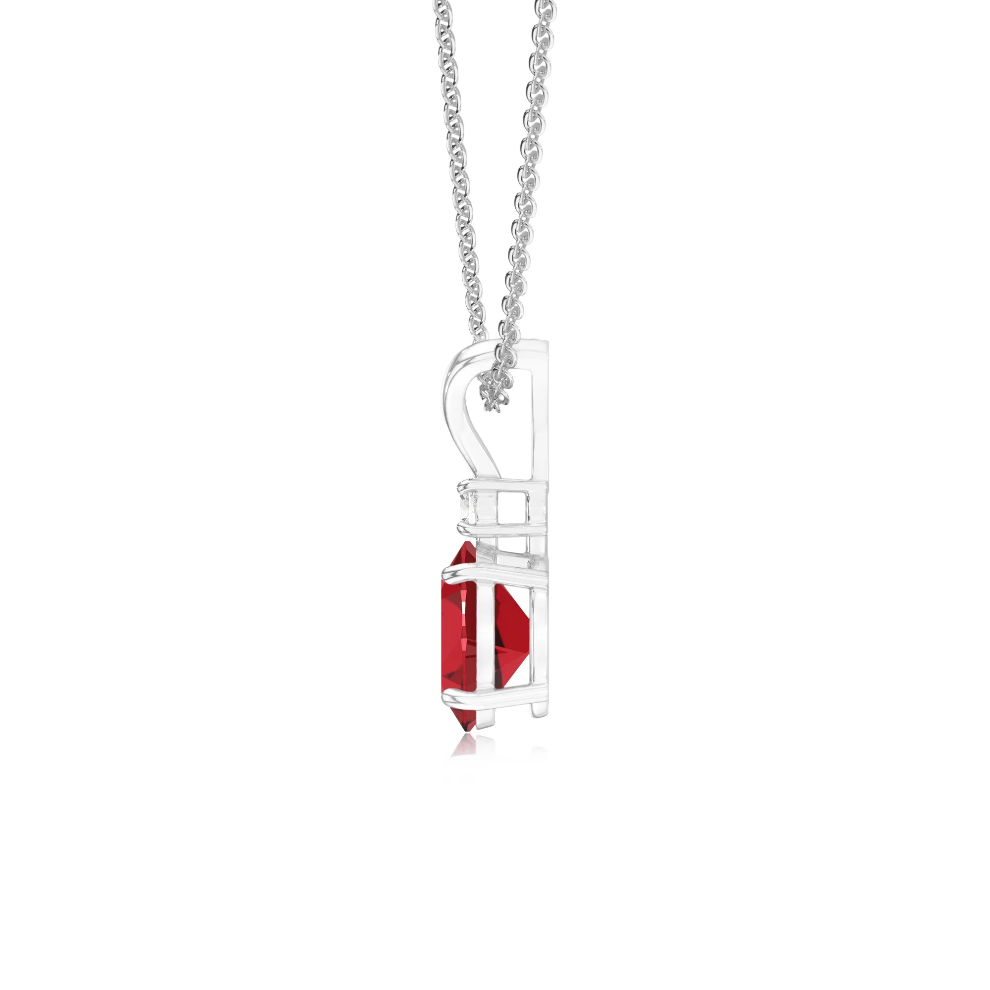 lab grown ruby oval solitaire v-bale necklaces in platinum