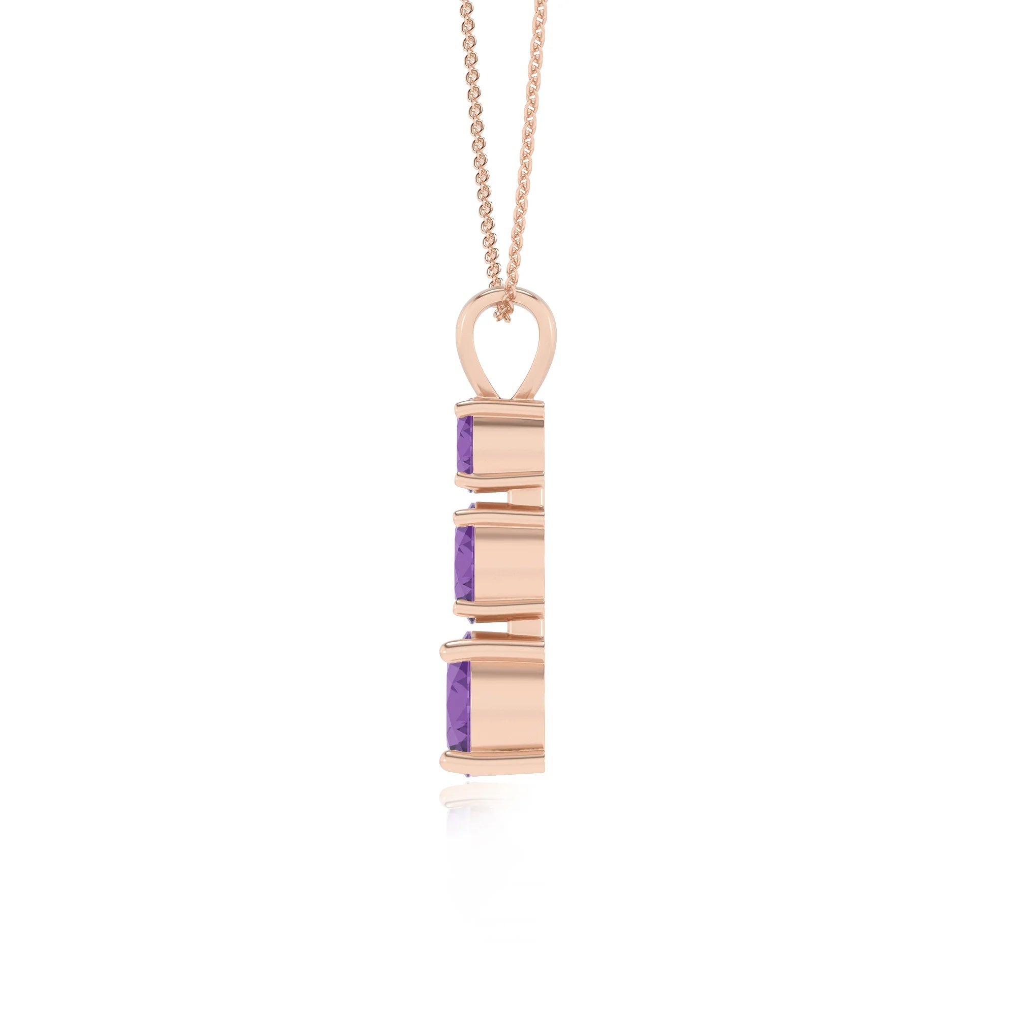 lab grown amethyst round bar v-bale necklaces in rose gold