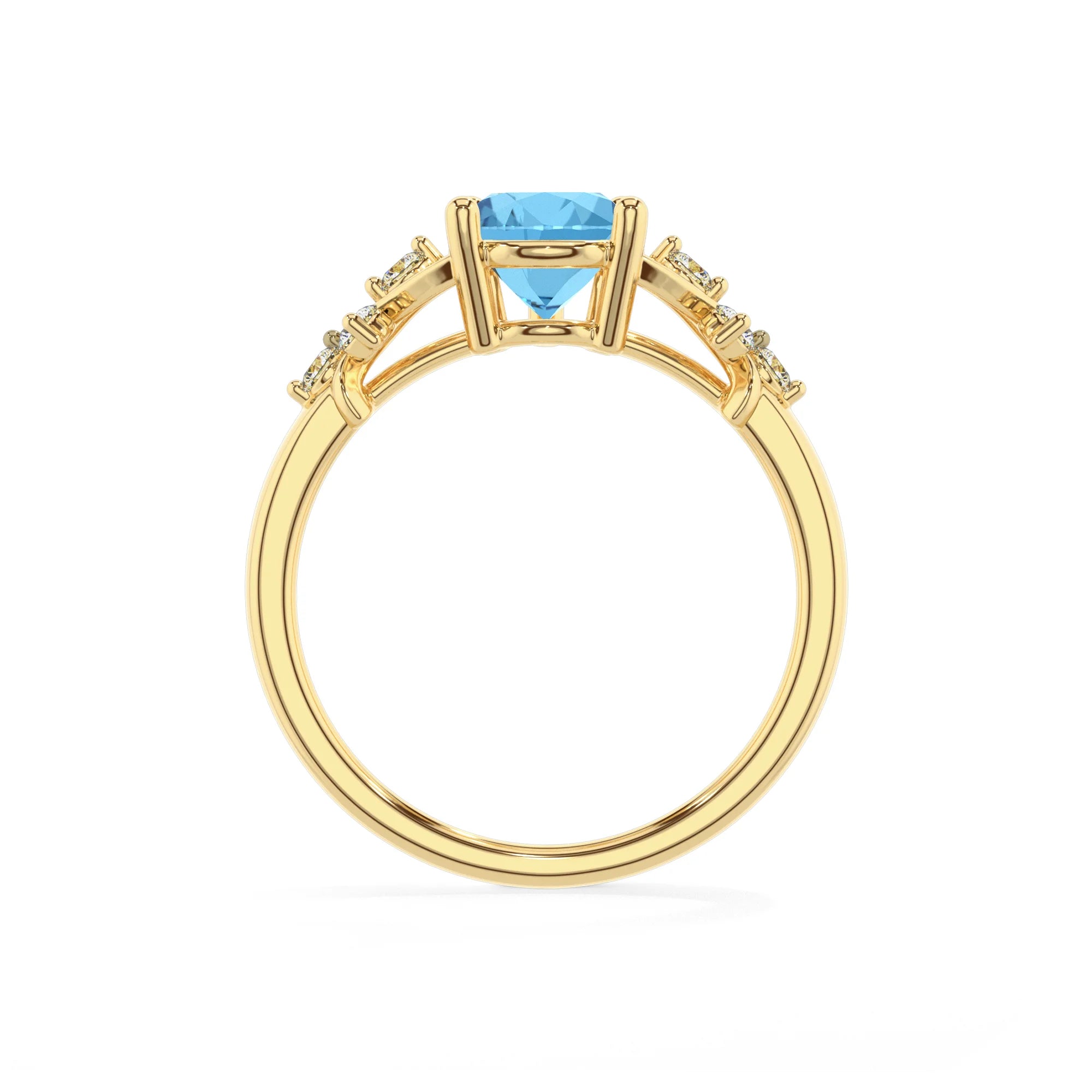 natural swiss-blue-topaz pear solitaire rings in yellow gold