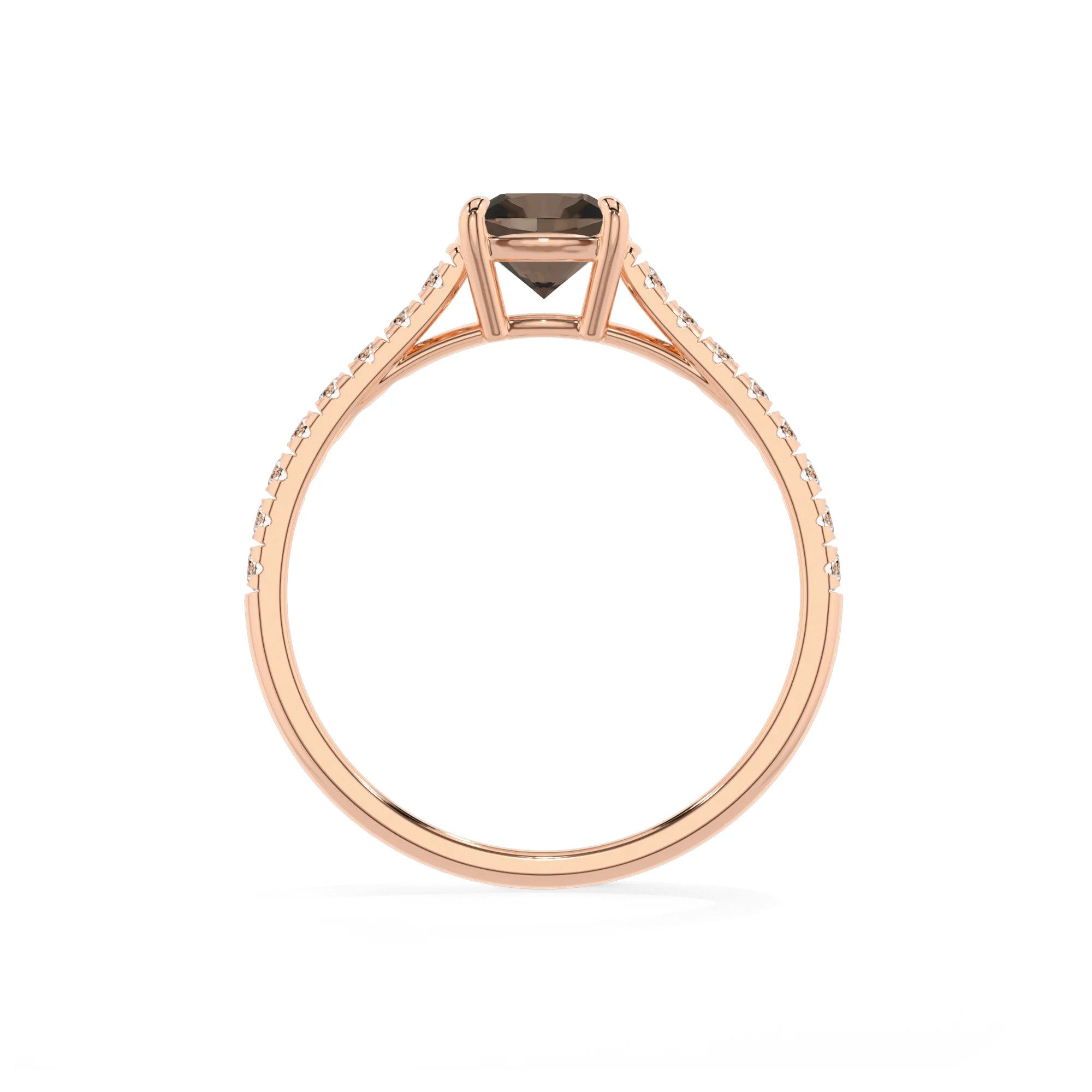 natural smoky-quartz cushion half eternity solitaire engagement rings in rose gold