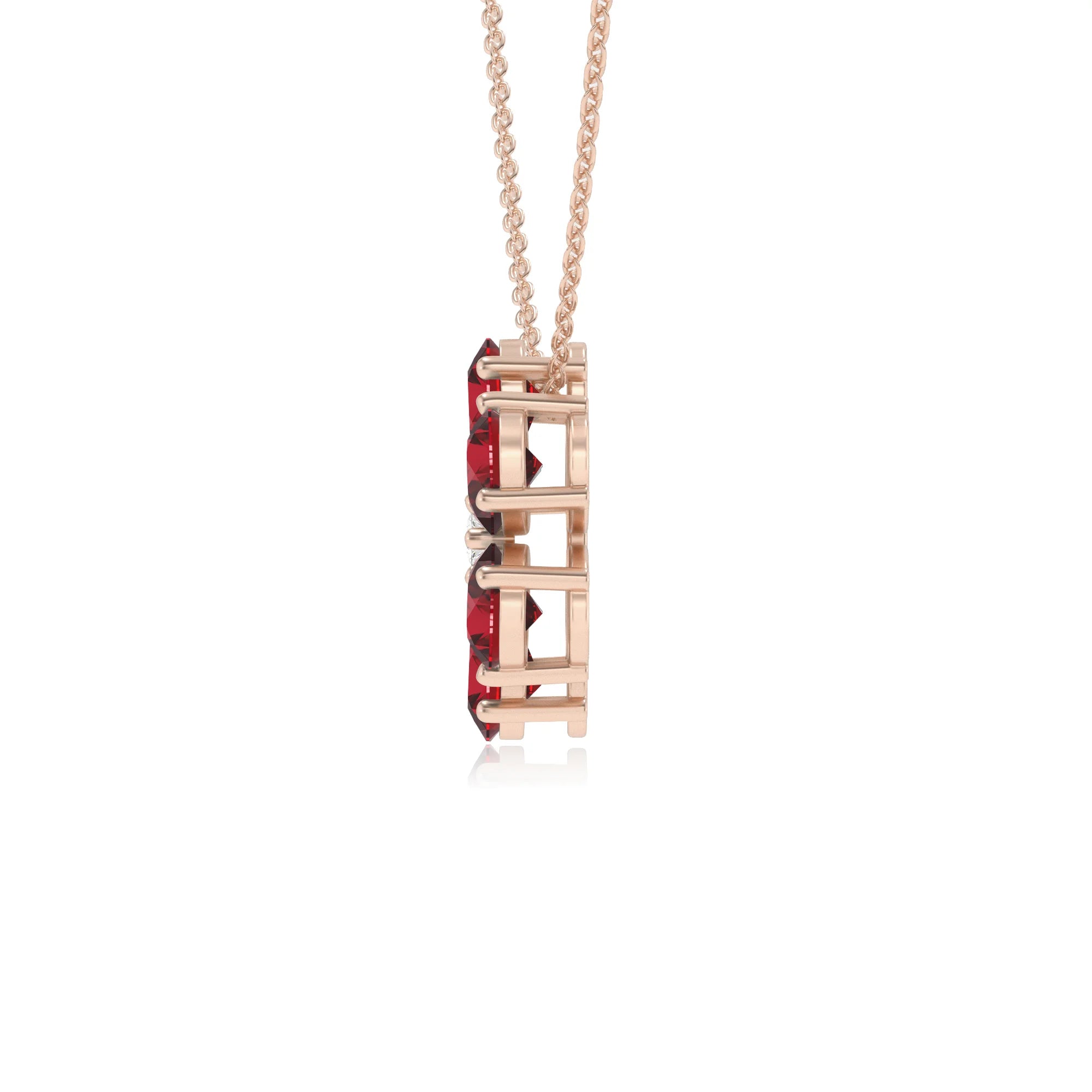 lab grown ruby pear solitaire necklaces in rose gold