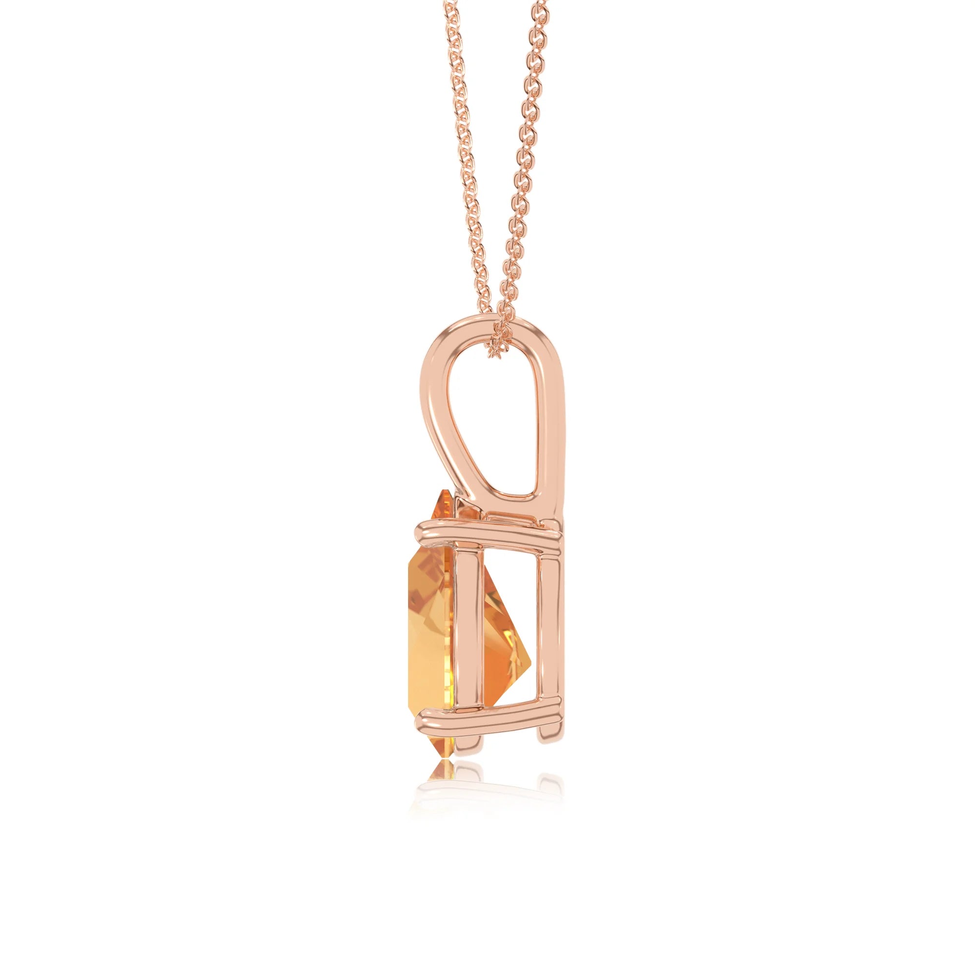 lab grown citrine pear solitaire necklaces in rose gold
