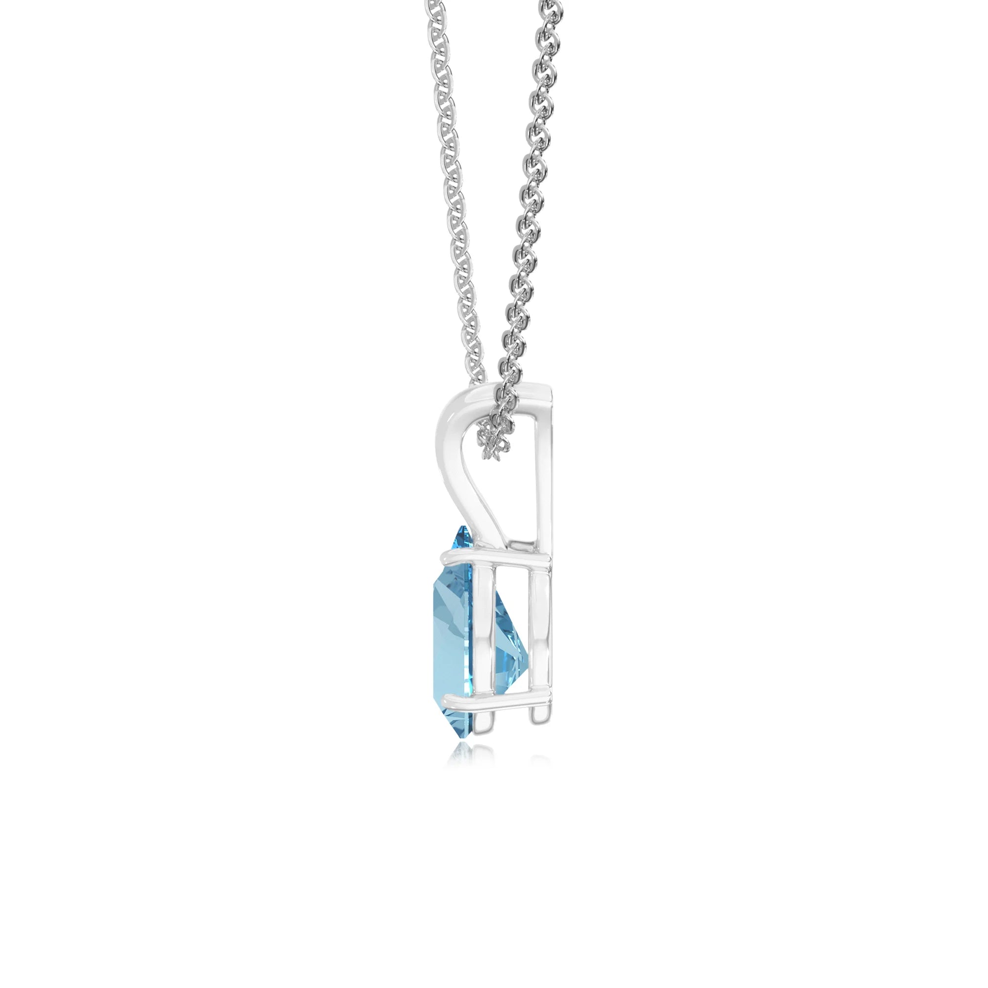 lab grown aquamarine pear solitaire v-bale necklaces in sterling silver