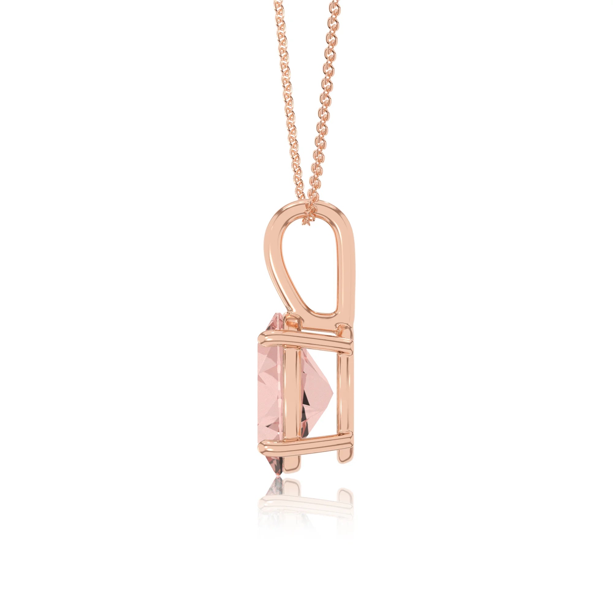 lab grown morganite oval solitaire necklaces in rose gold