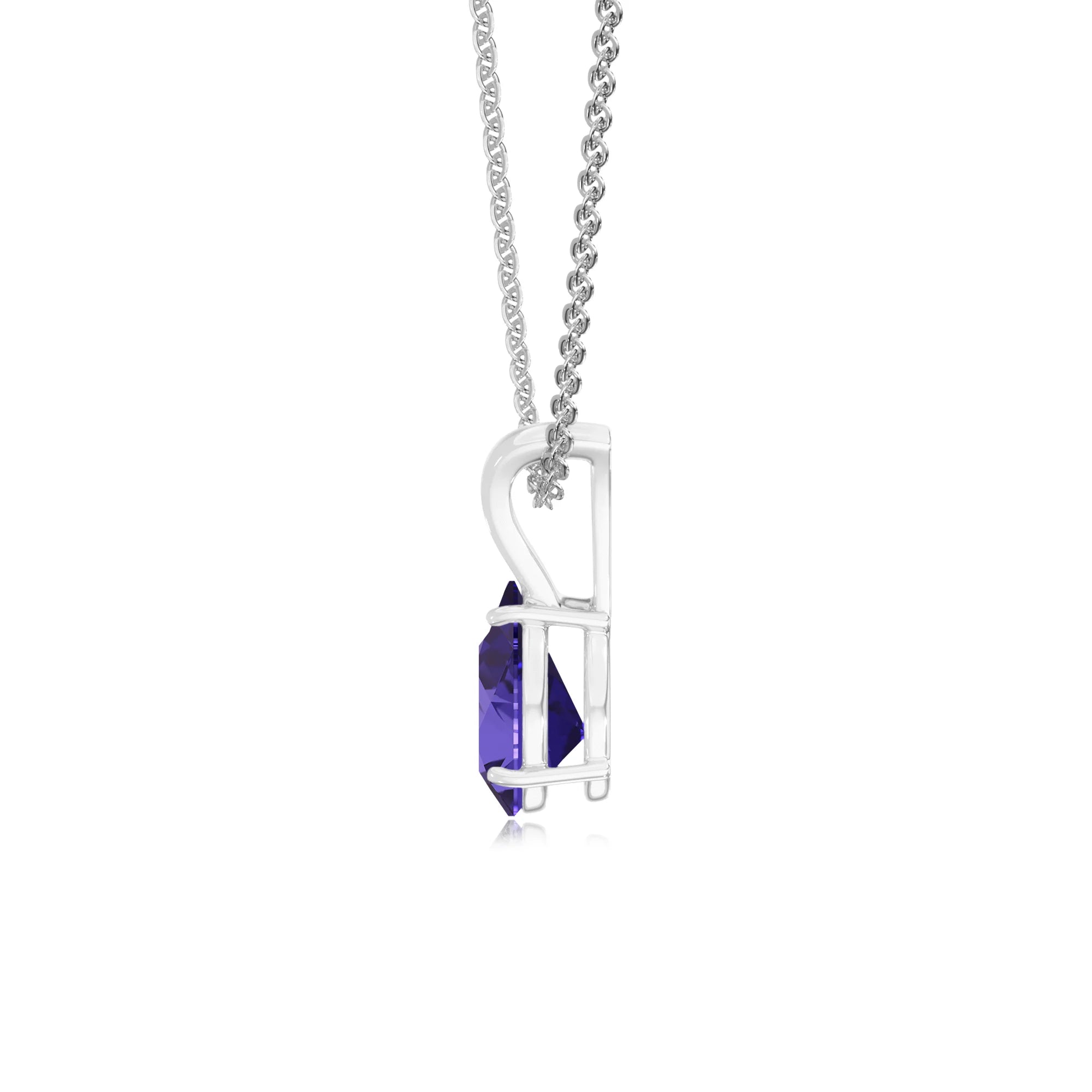 lab grown tanzanite pear solitaire v-bale necklaces in platinum
