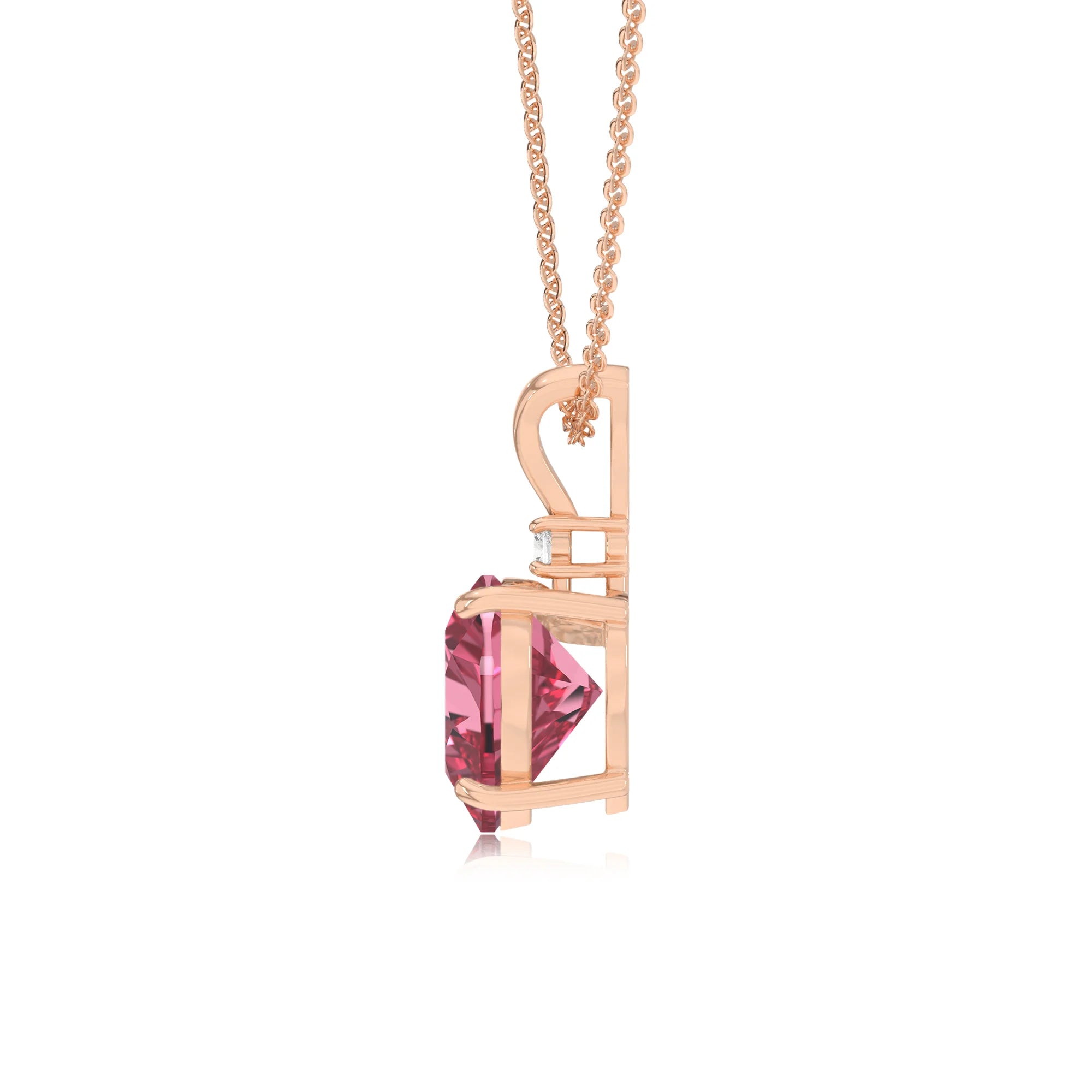 lab grown pink-tourmaline heart solitaire v-bale necklaces in rose gold