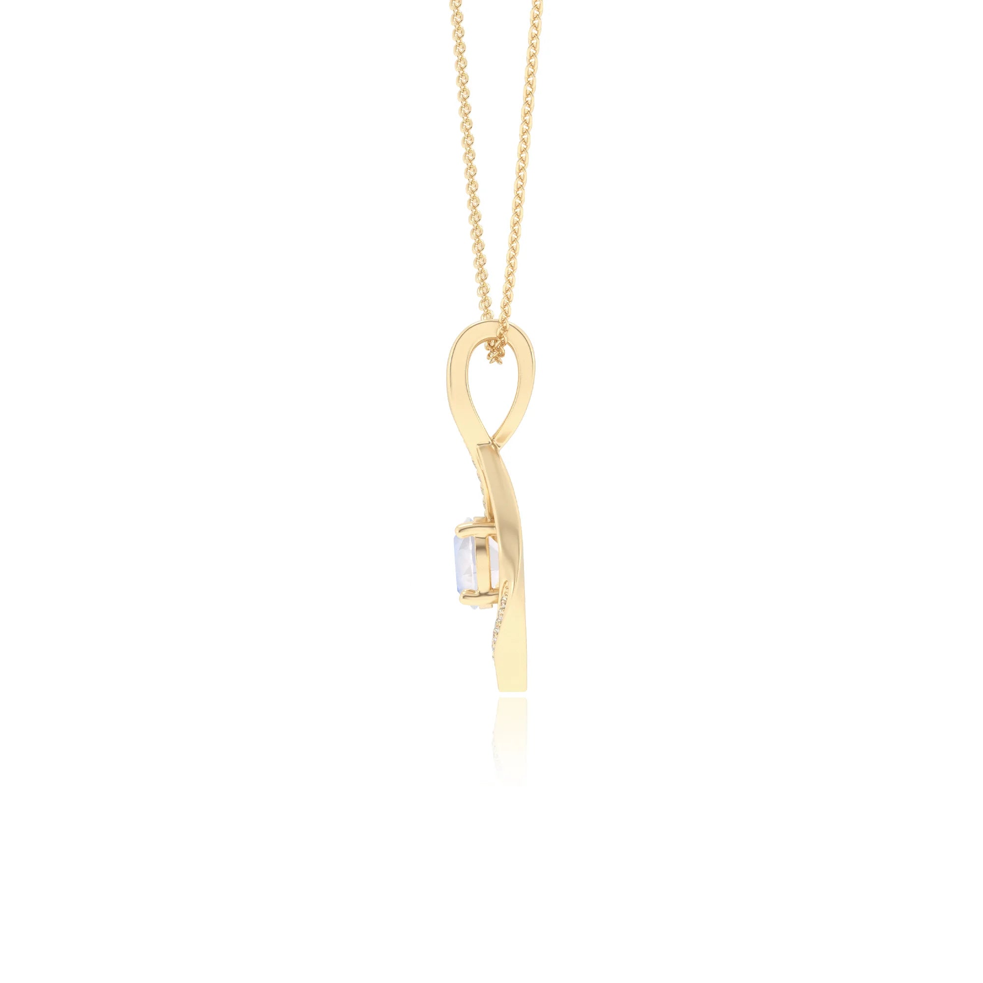 natural rainbow-moonstone round solitaire necklaces in yellow gold