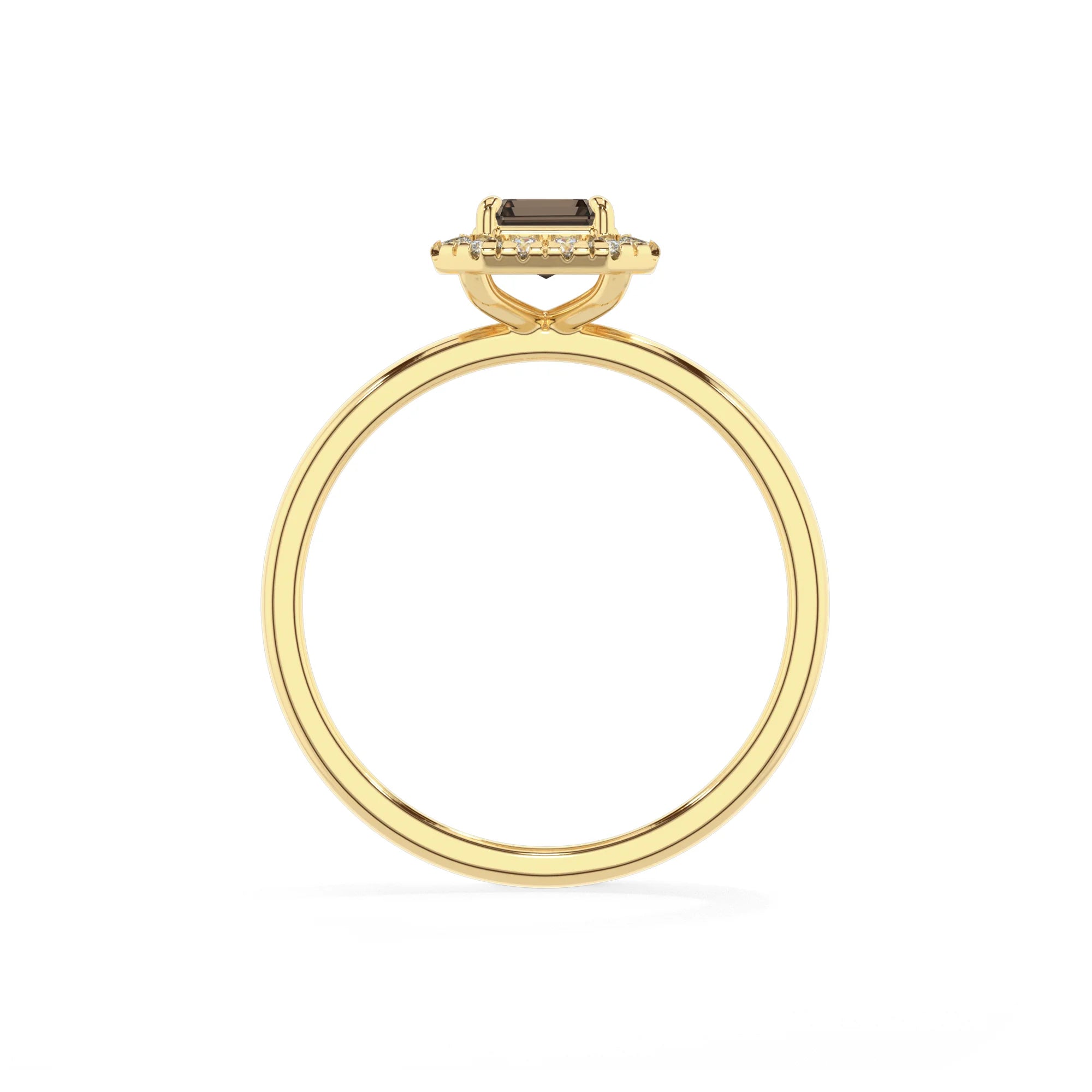 natural smoky-quartz emerald cut solitaire rings in yellow gold