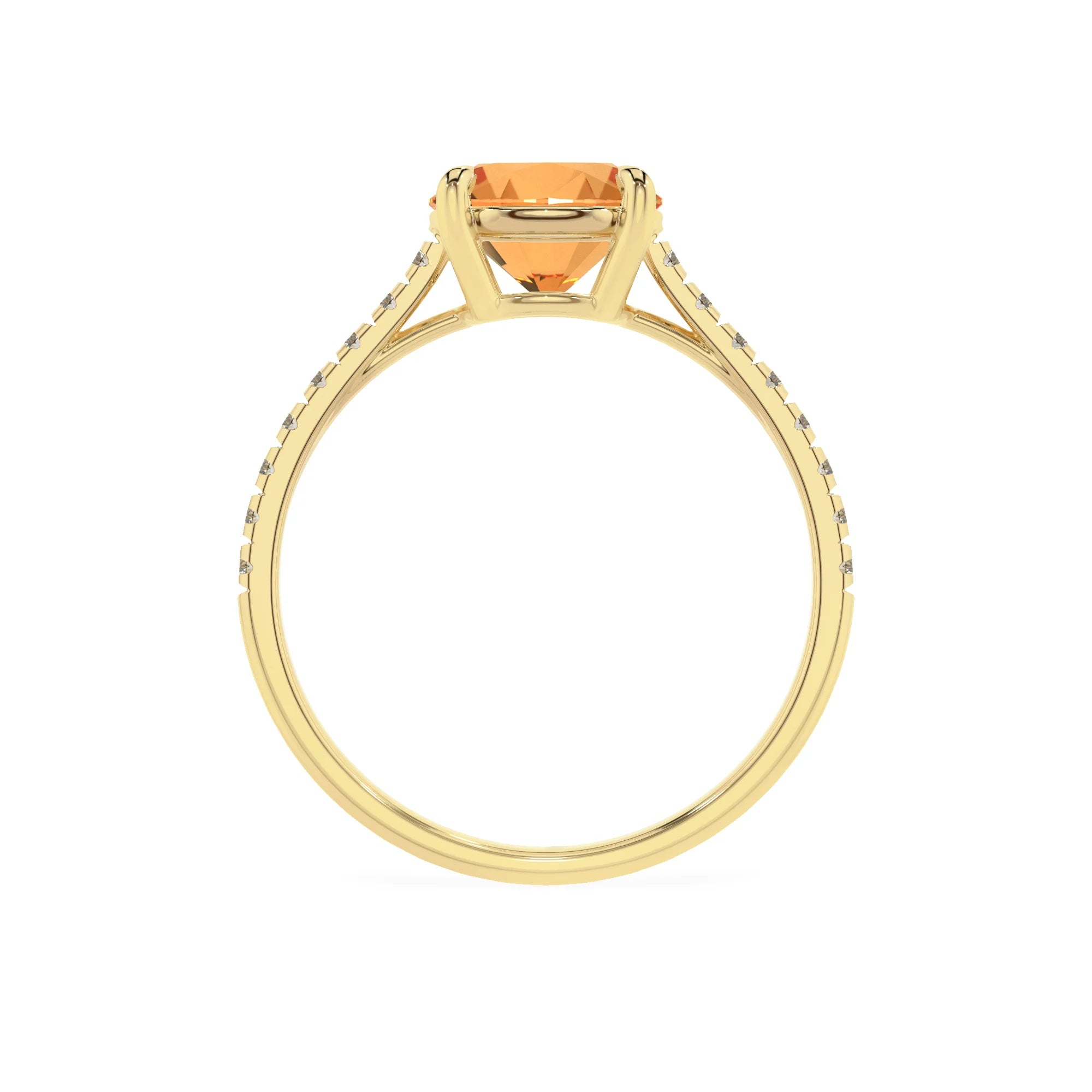 lab grown citrine round half eternity solitaire engagement rings in yellow gold