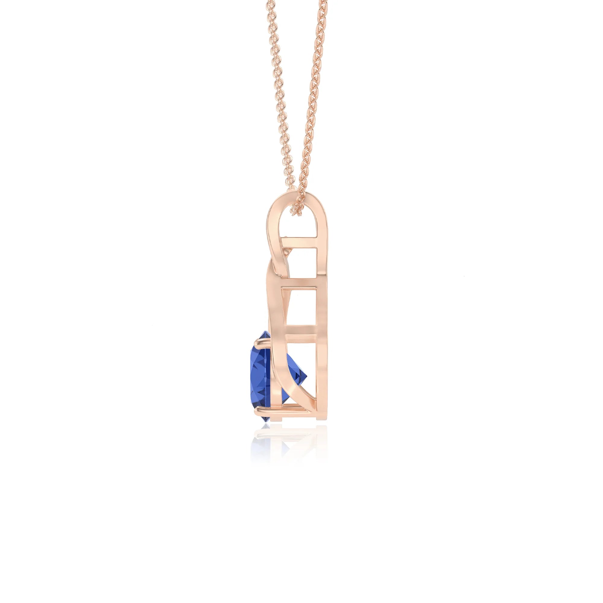 lab grown blue-sapphire round solitaire necklaces in rose gold