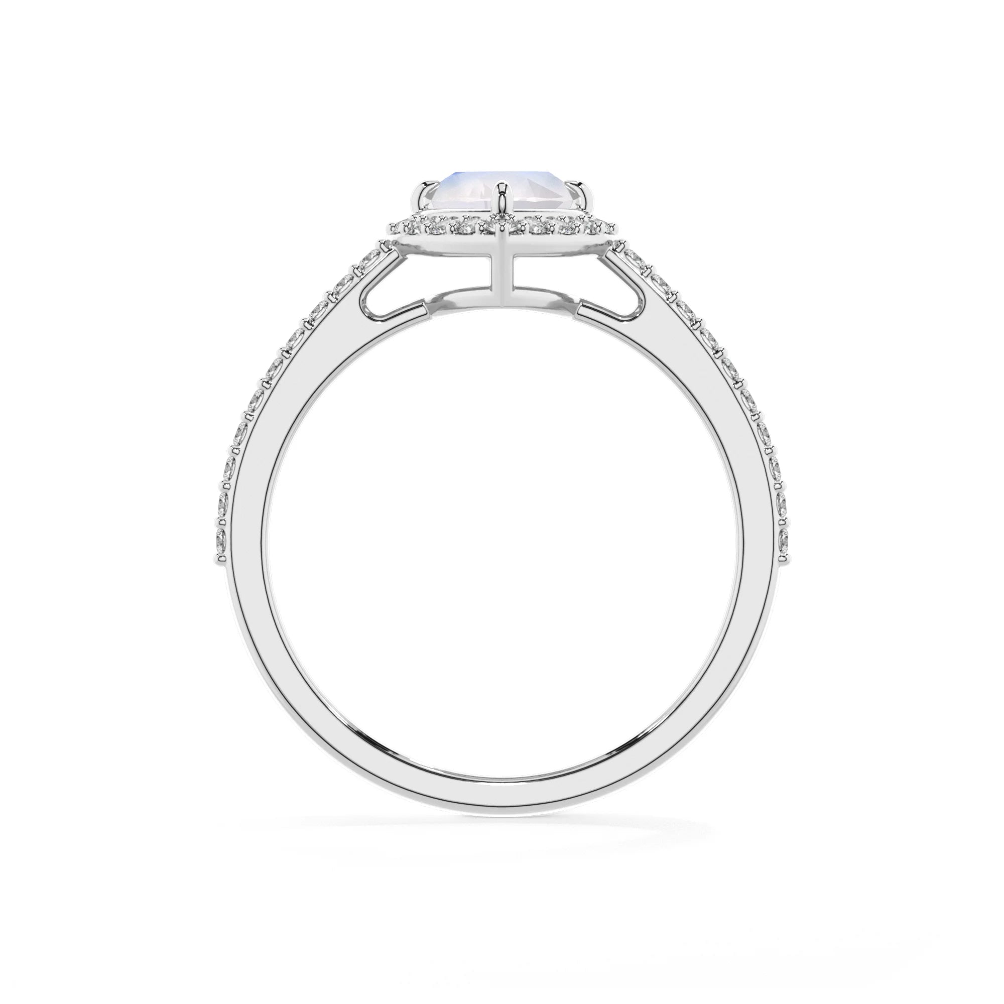 natural rainbow-moonstone heart solitaire rings in white gold