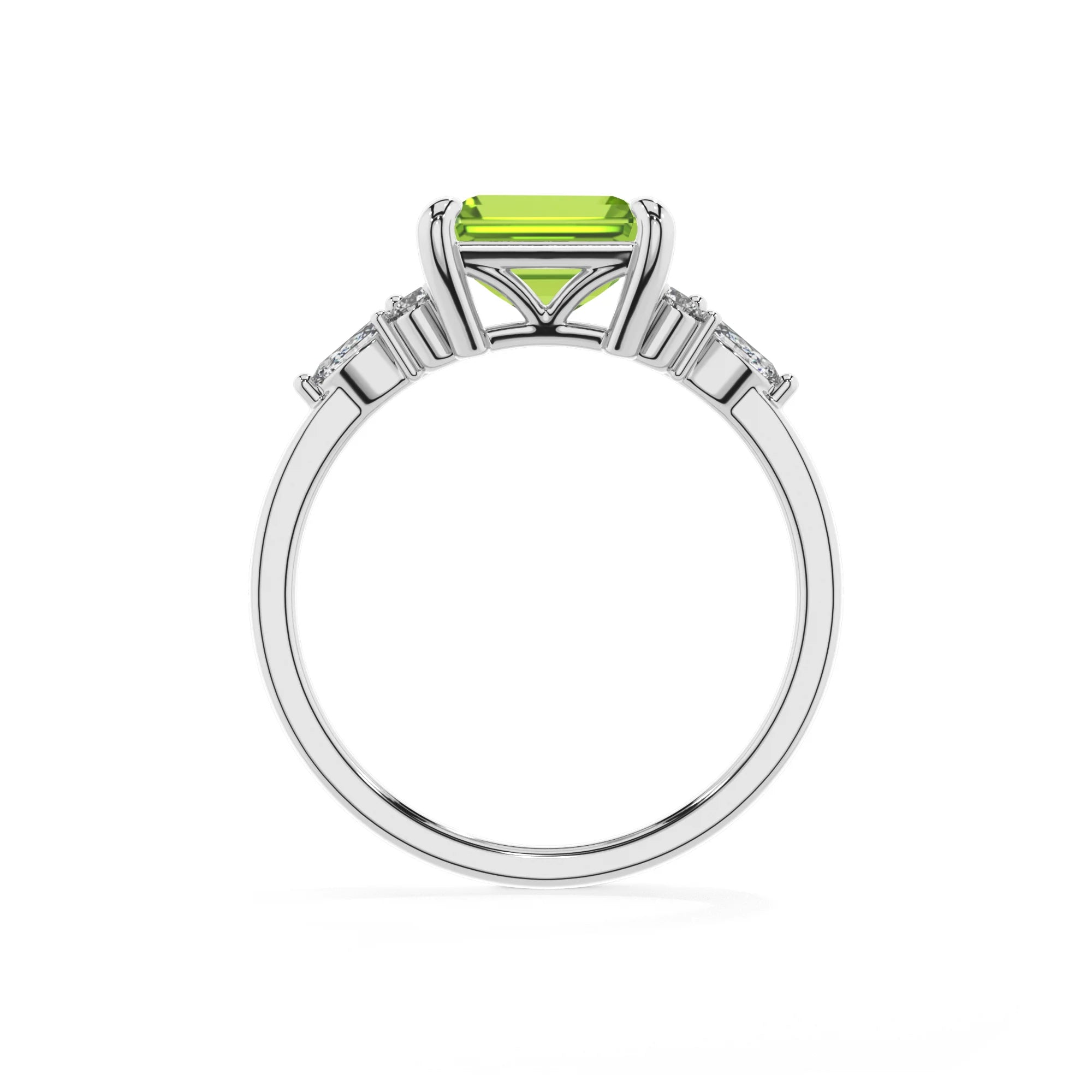 natural peridot emerald cut solitaire rings in sterling silver