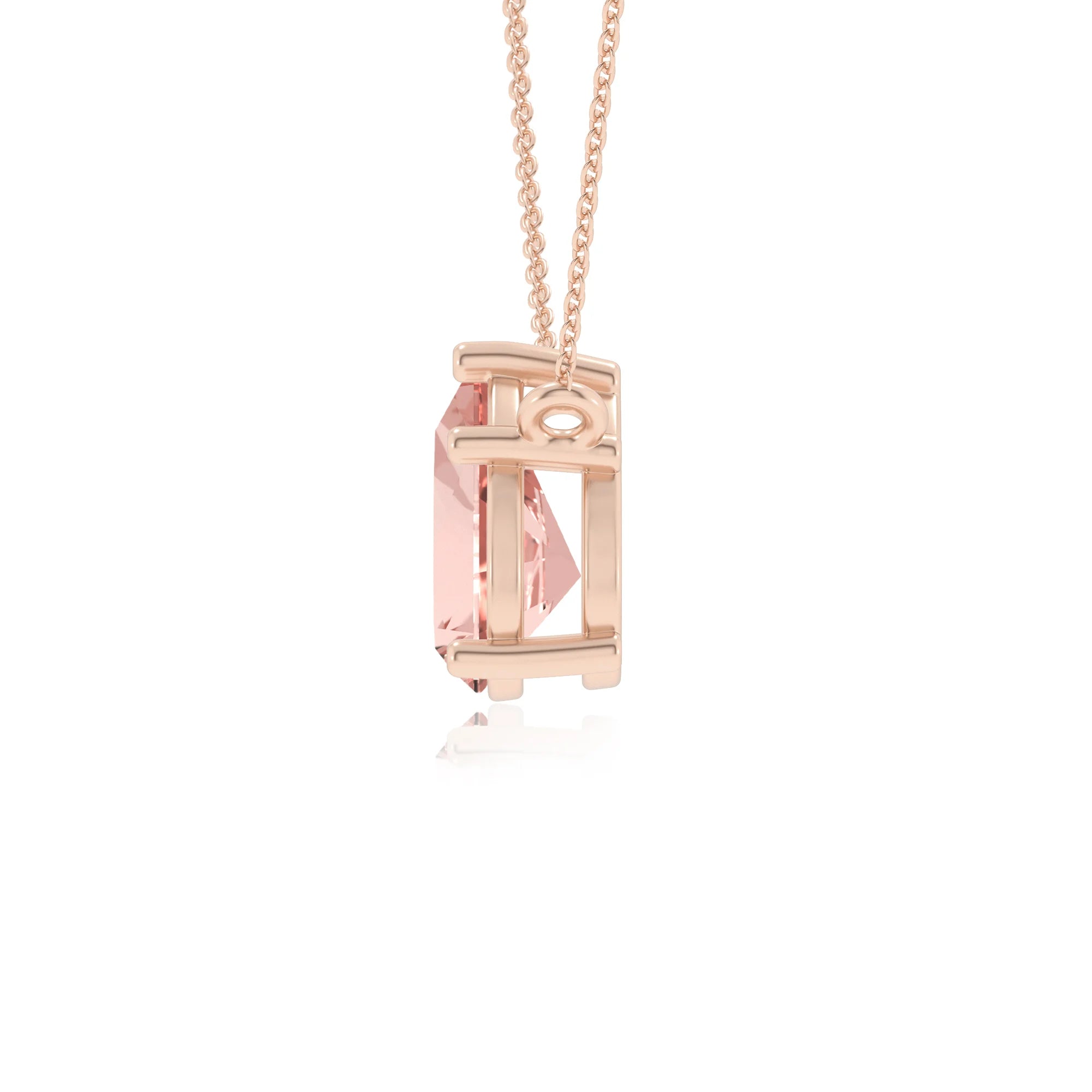 lab grown morganite pear solitaire necklaces in rose gold