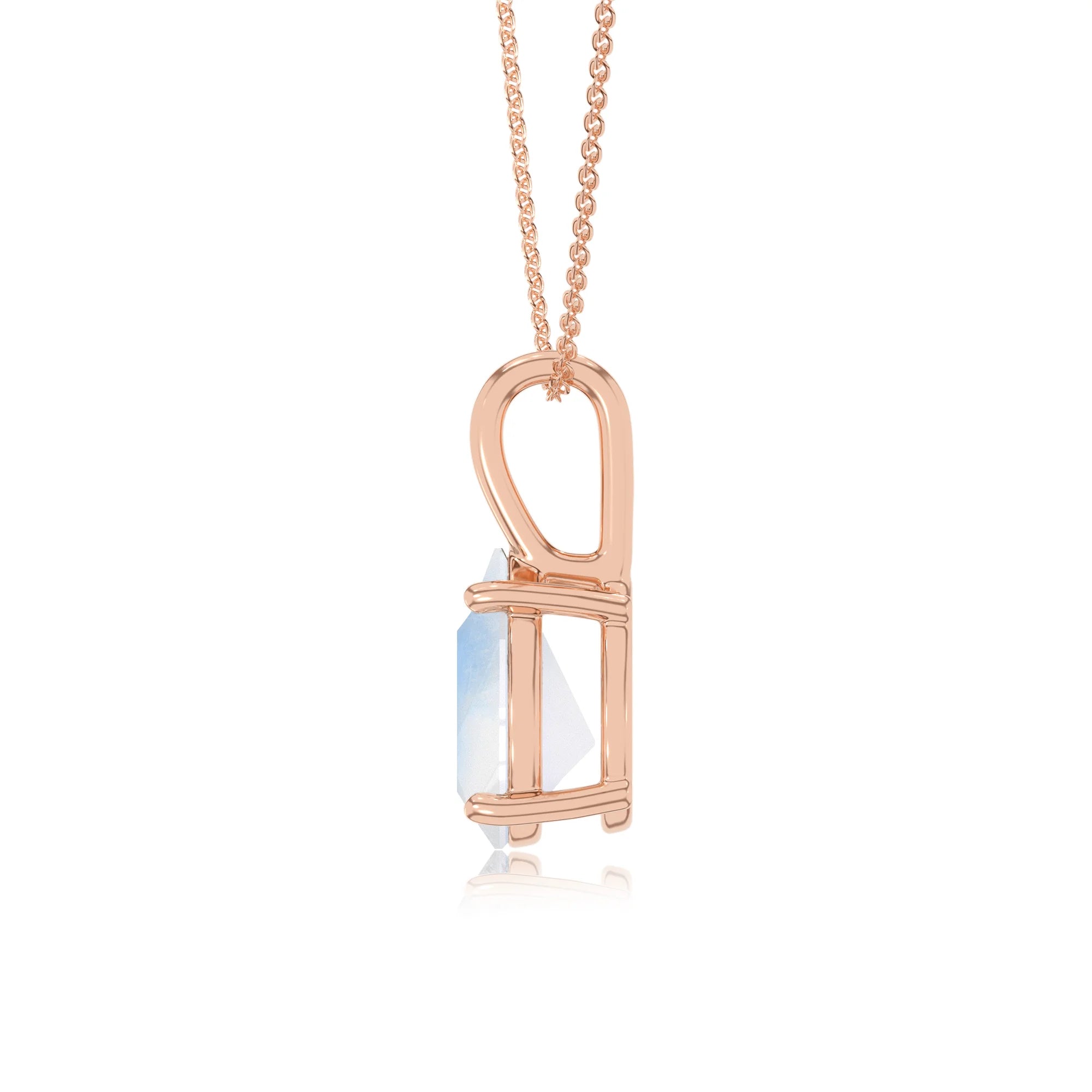 natural rainbow-moonstone pear solitaire necklaces in rose gold