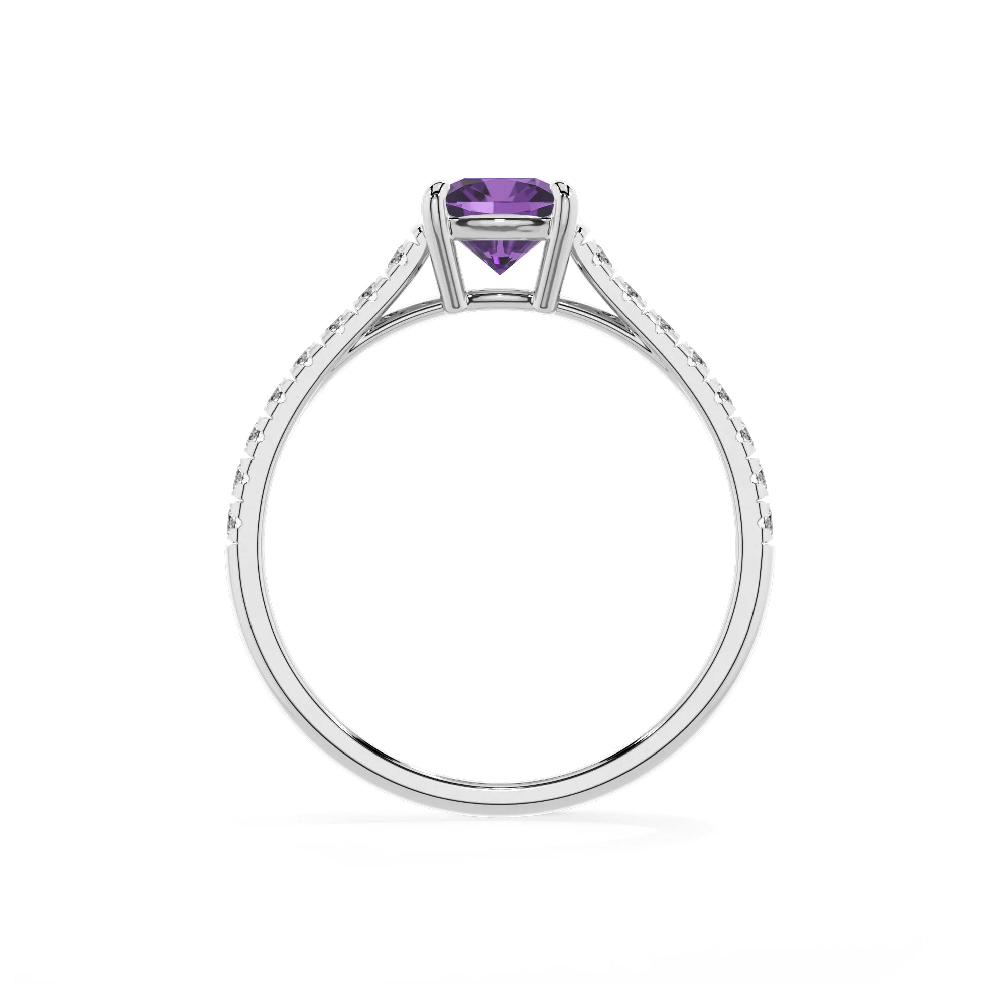 lab grown amethyst cushion half eternity solitaire engagement rings in white gold