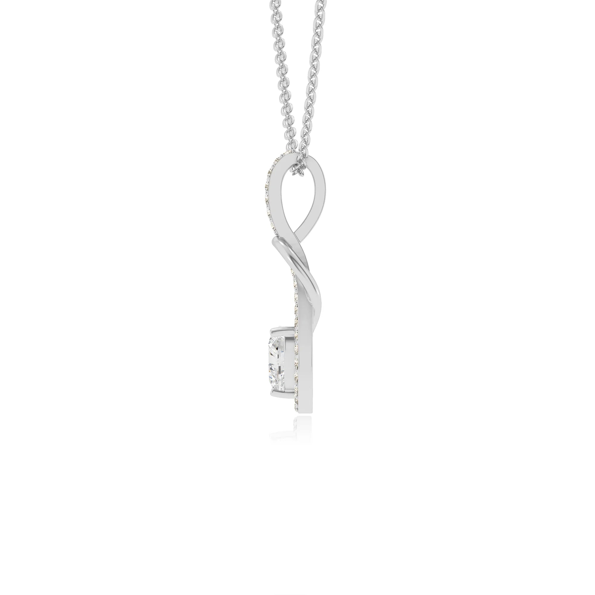 lab grown moissanite heart infinity v-bale necklaces in white gold