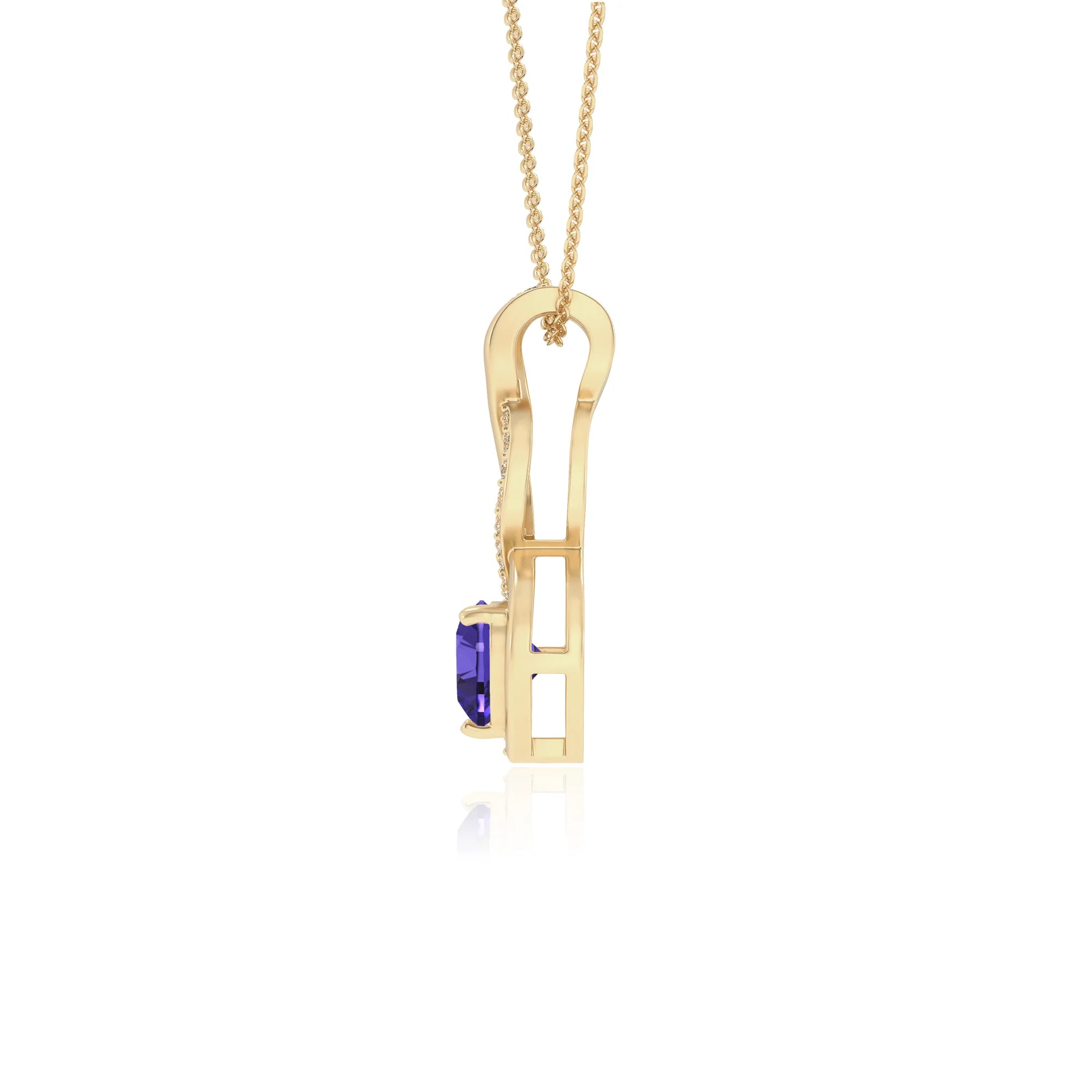 lab grown tanzanite heart infinity necklaces in yellow gold