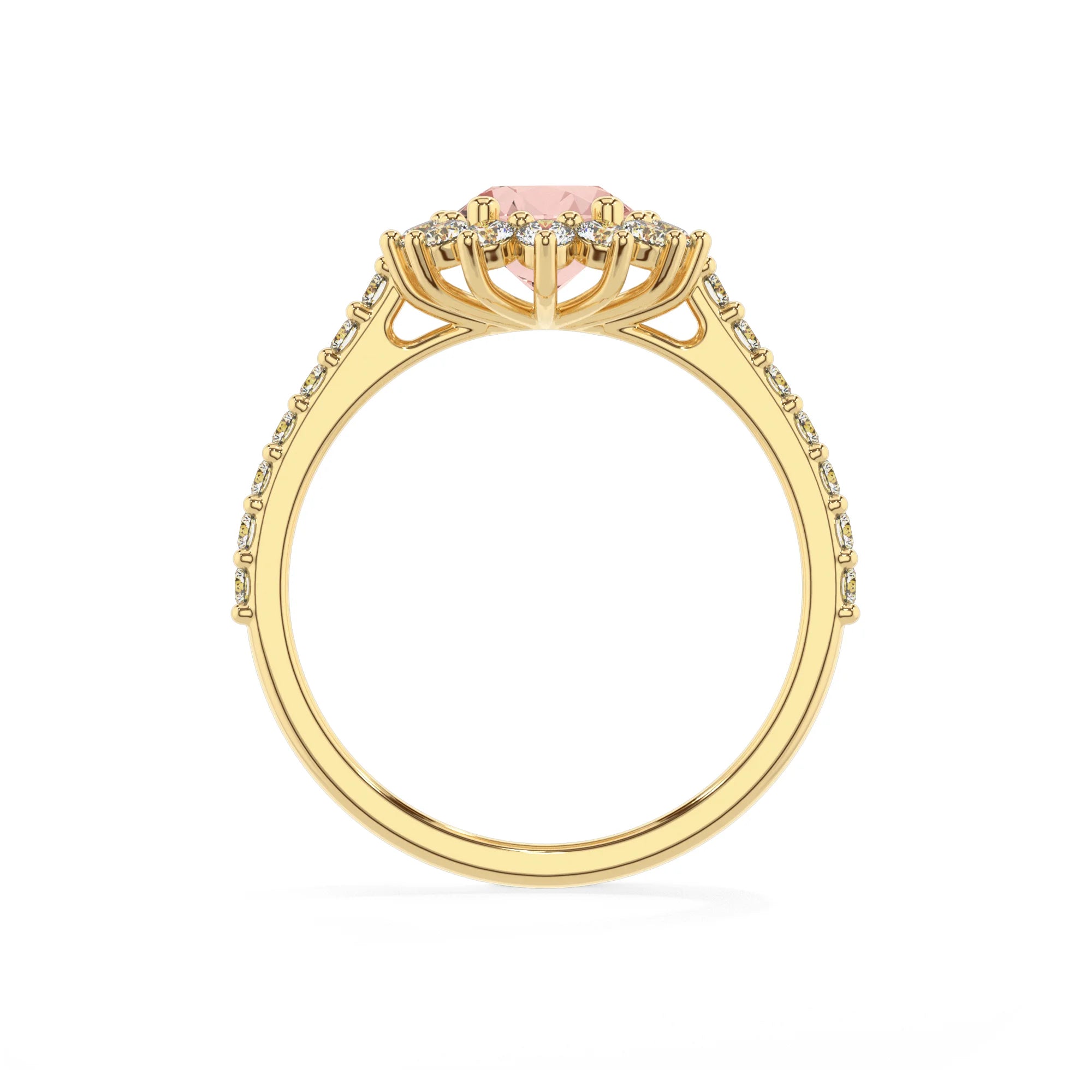 lab grown morganite oval solitaire rings in yellow gold