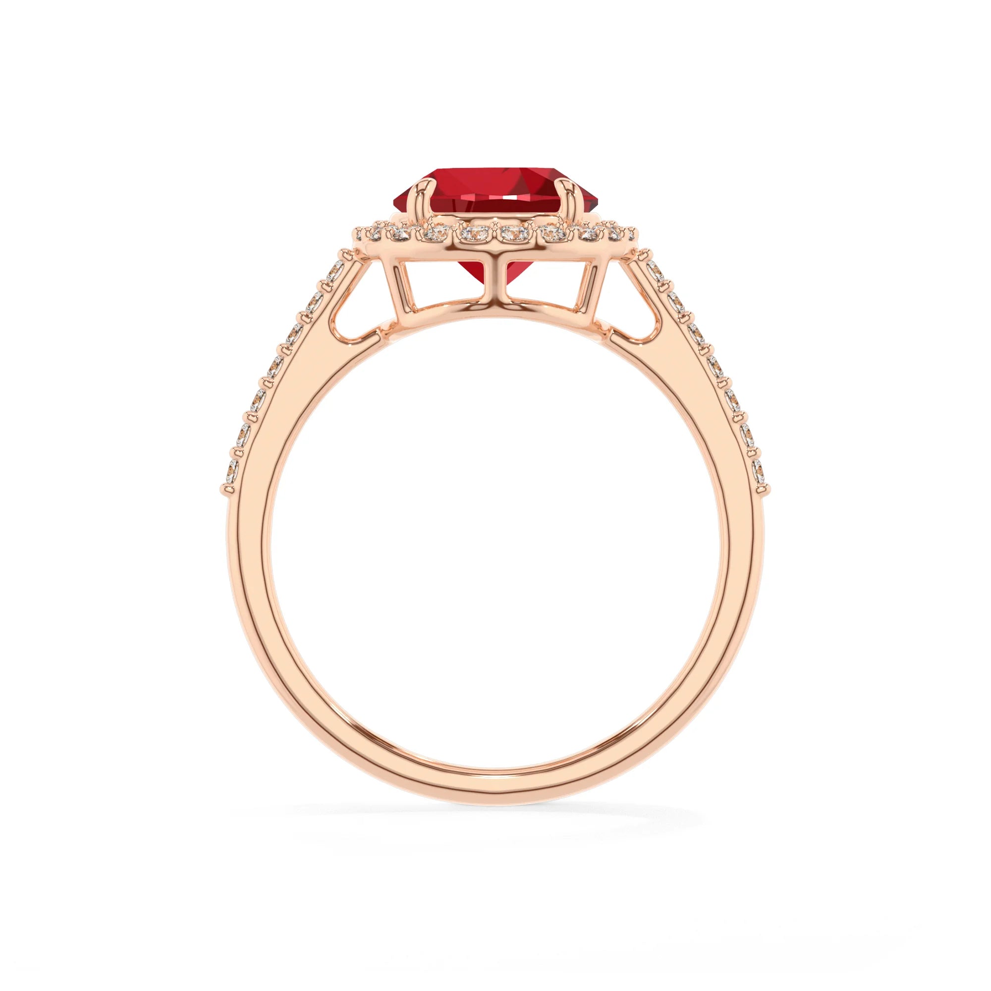 lab grown ruby round solitaire rings in rose gold