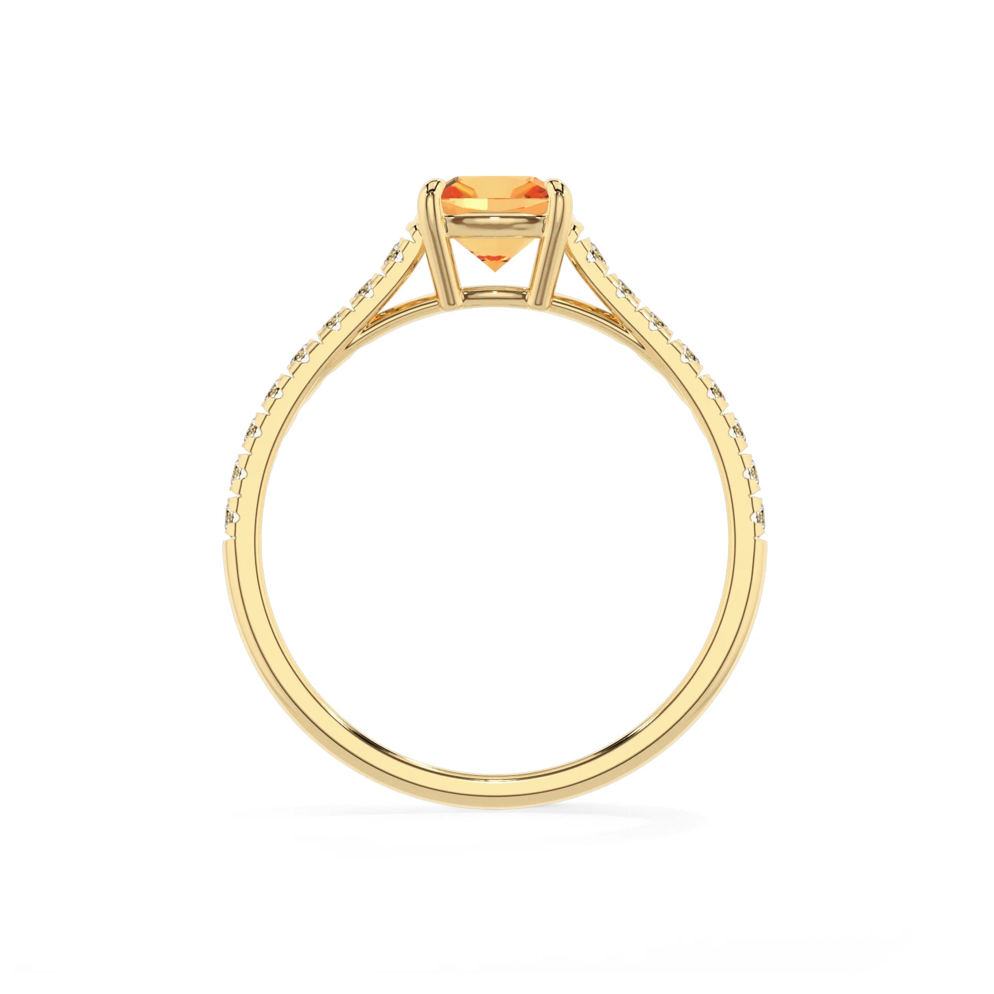 lab grown citrine cushion half eternity solitaire engagement rings in yellow gold