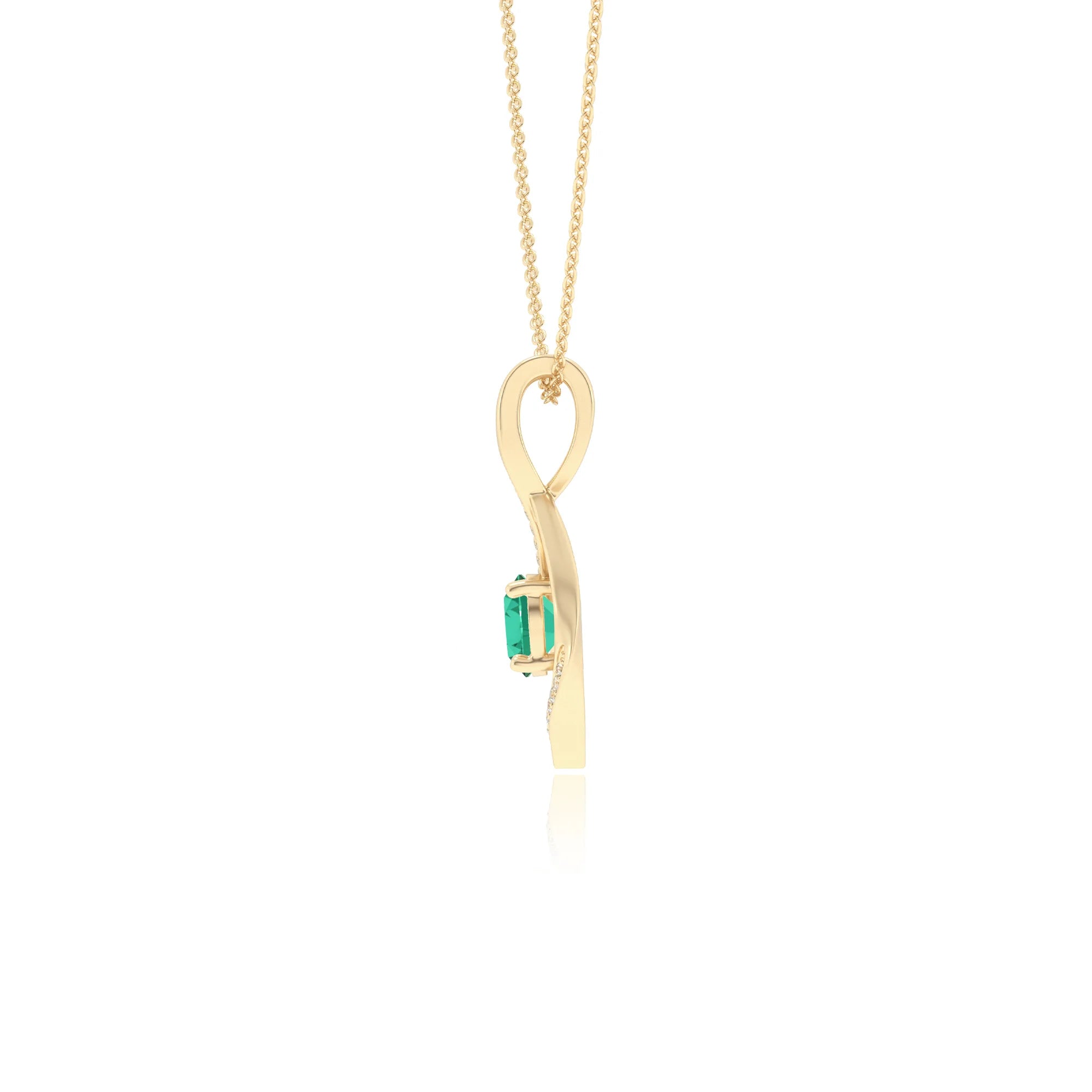 lab grown emerald round solitaire necklaces in yellow gold