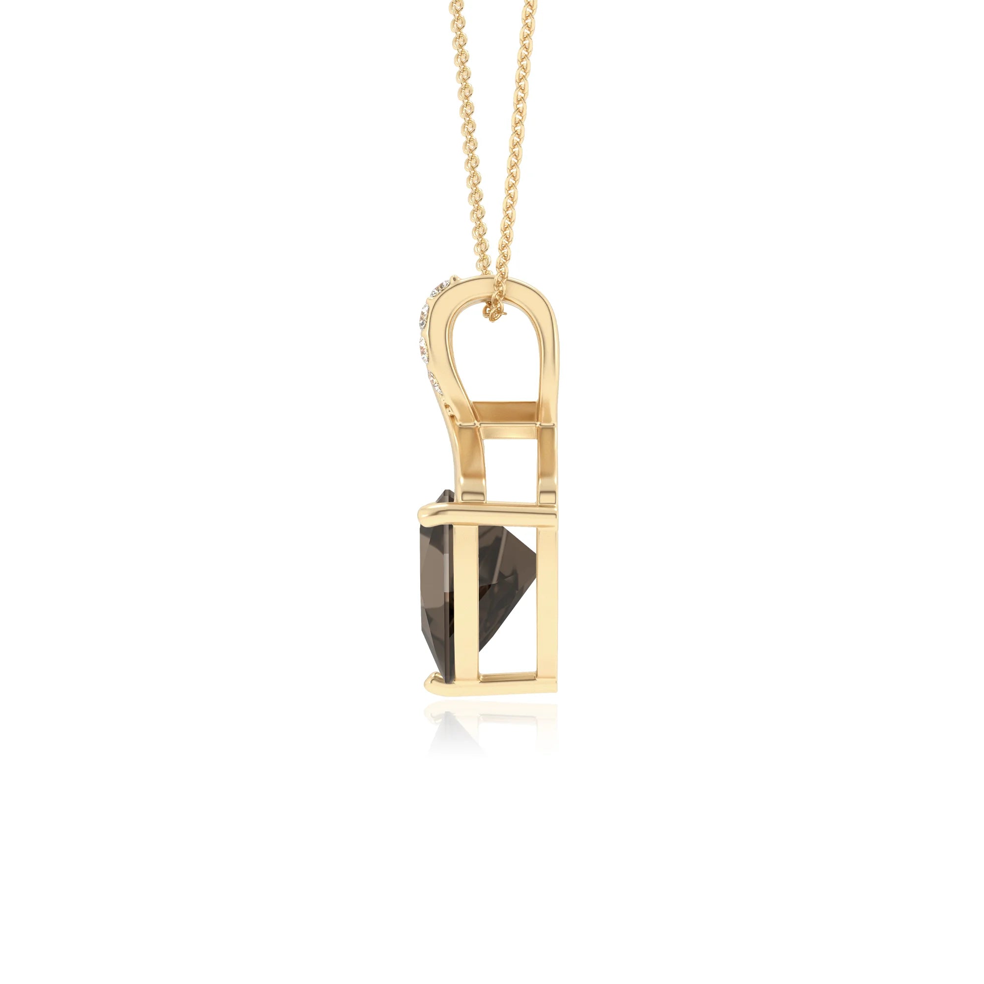 natural smoky-quartz trillion solitaire necklaces in yellow gold