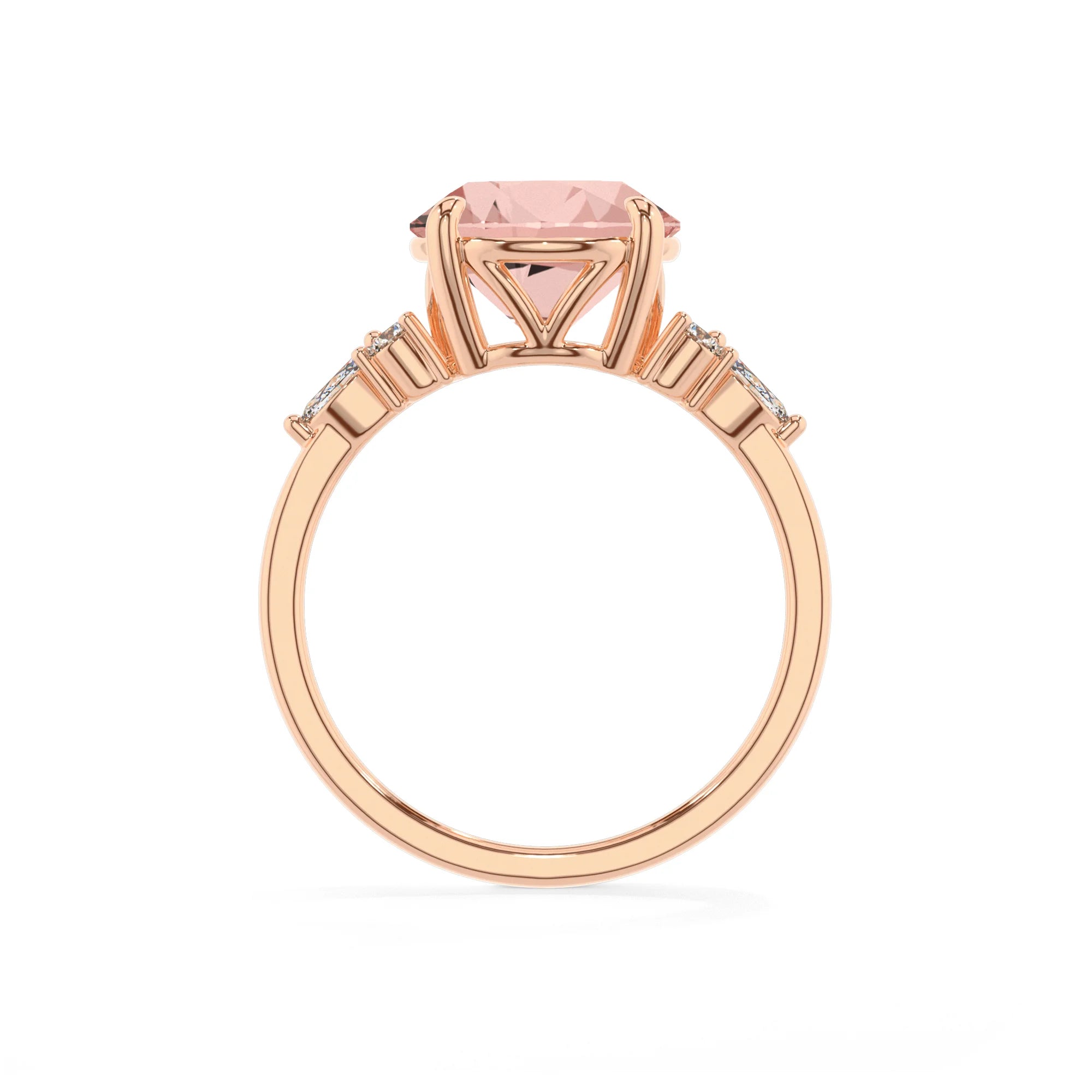 lab grown morganite round solitaire rings in rose gold