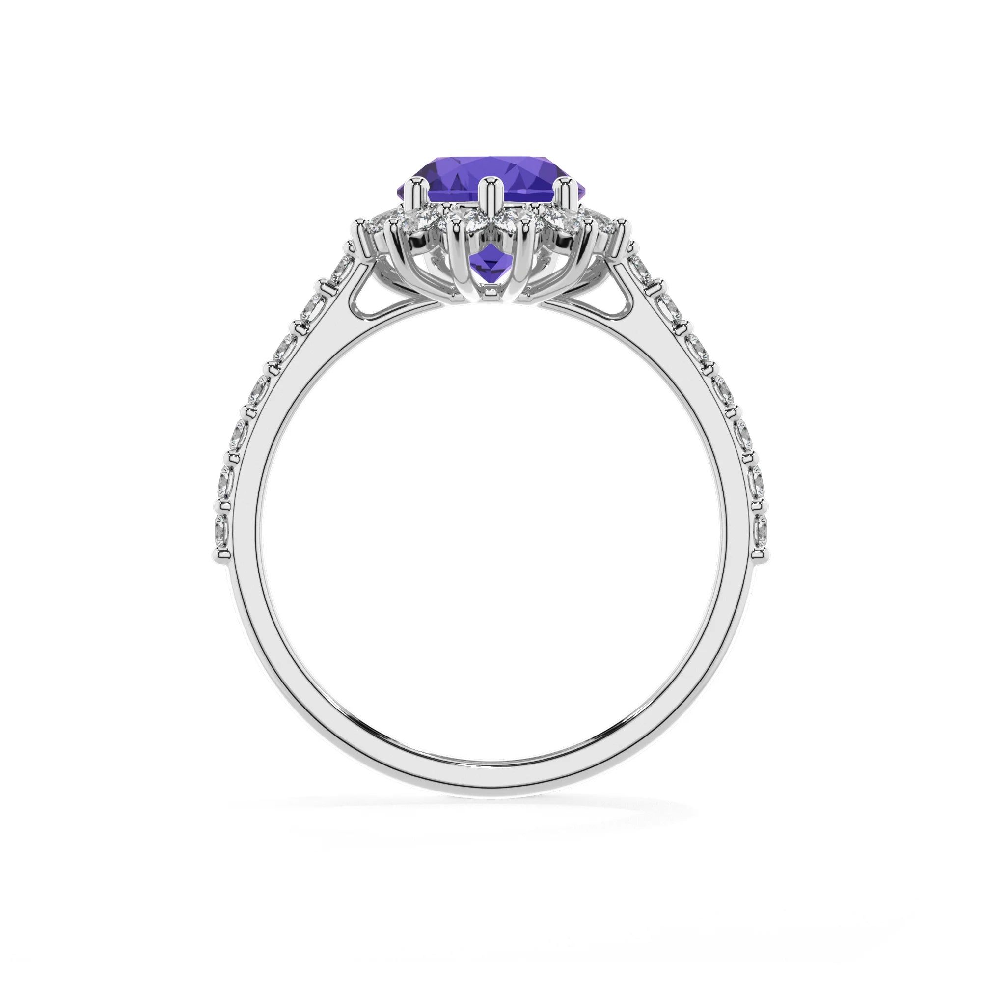 lab grown tanzanite pear solitaire rings in white gold
