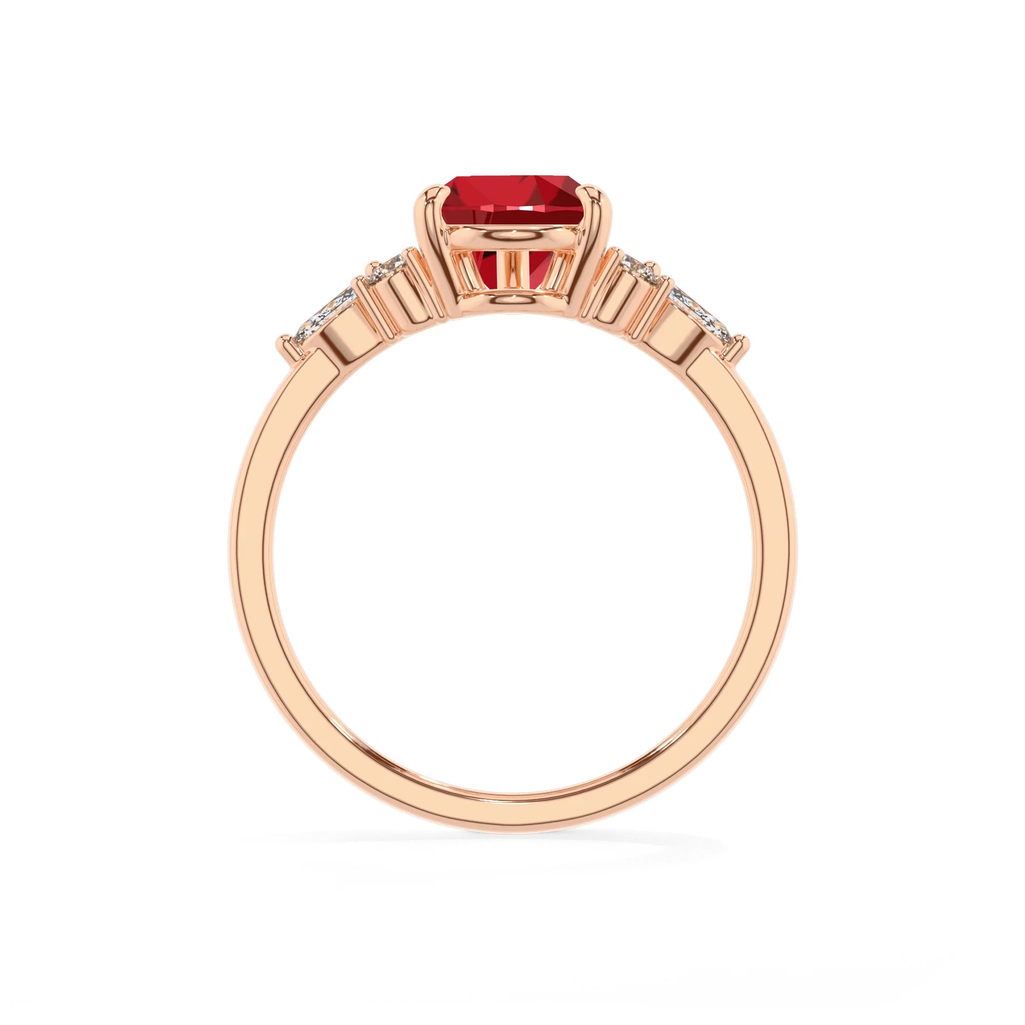 lab grown ruby pear solitaire rings in rose gold