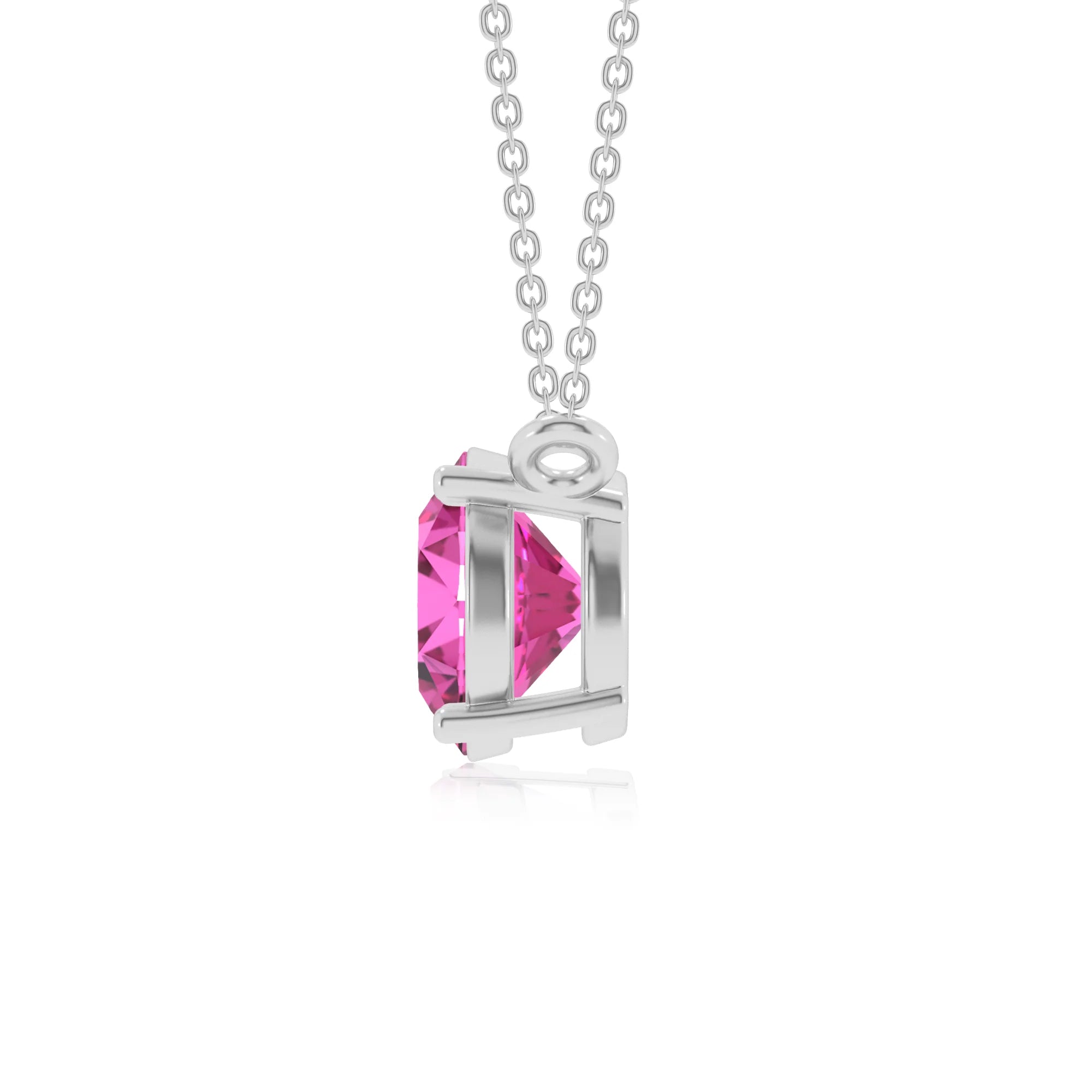 lab grown pink-sapphire round solitaire necklaces in white gold