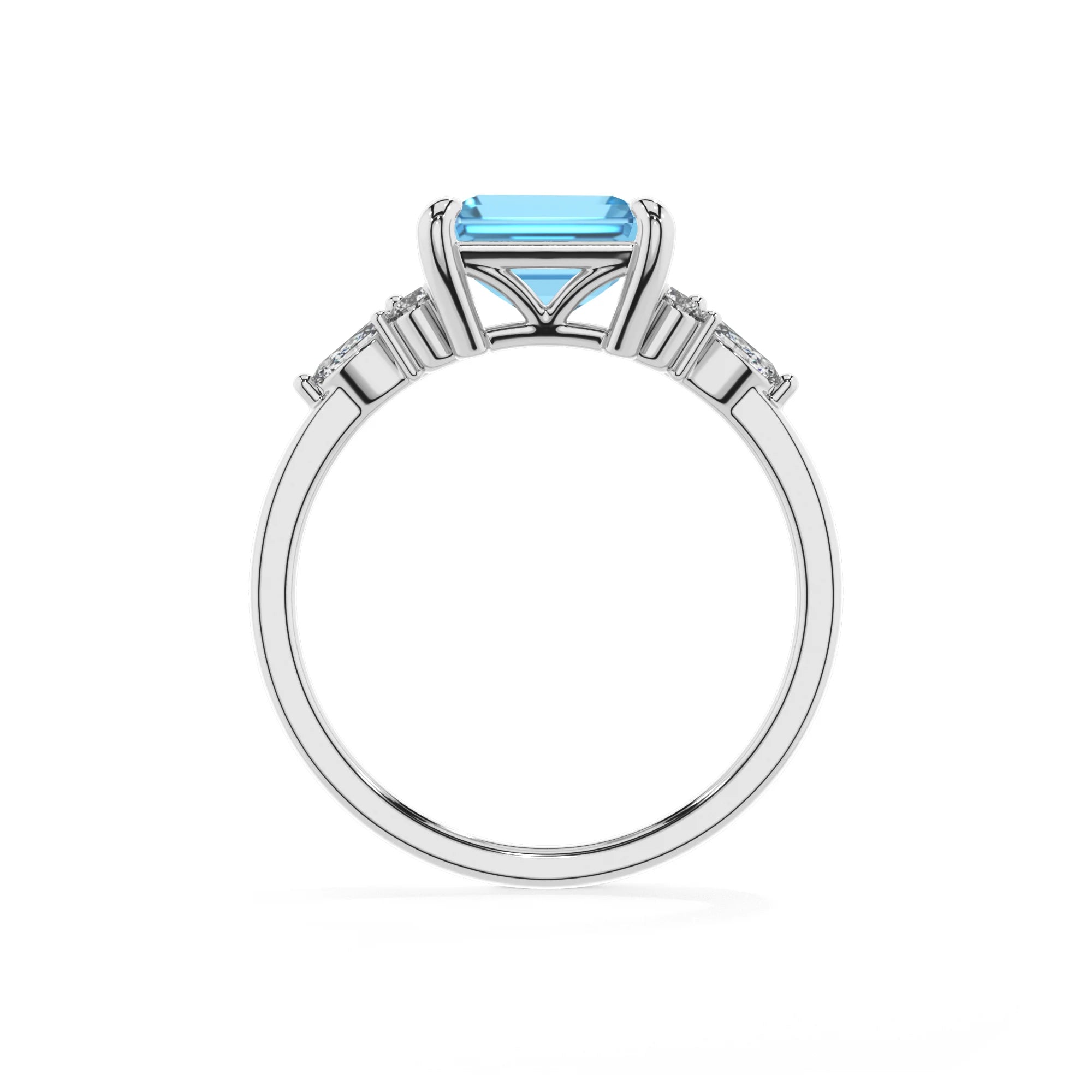 natural swiss-blue-topaz emerald cut solitaire rings in platinum