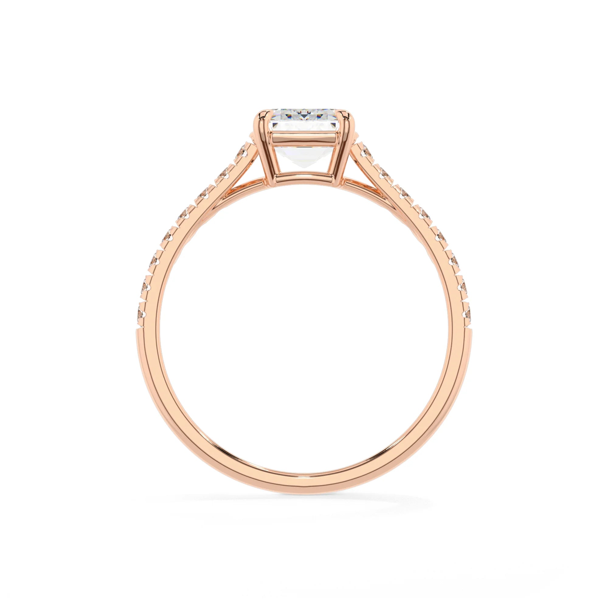 lab grown moissanite asscher half eternity solitaire engagement rings in rose gold