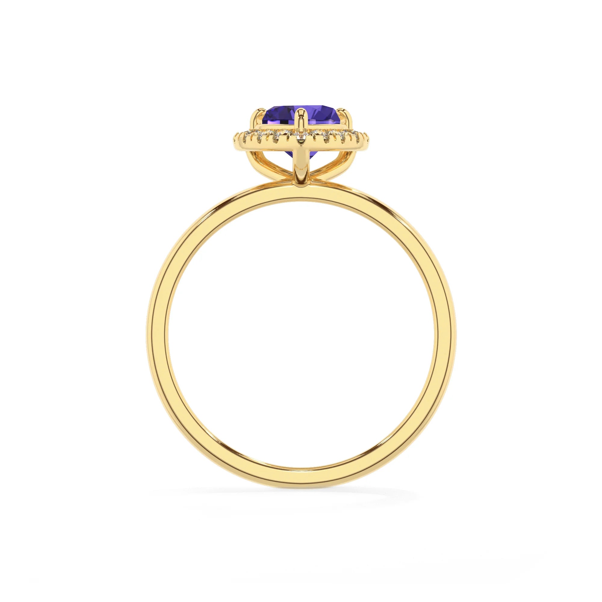 lab grown tanzanite heart solitaire rings in yellow gold