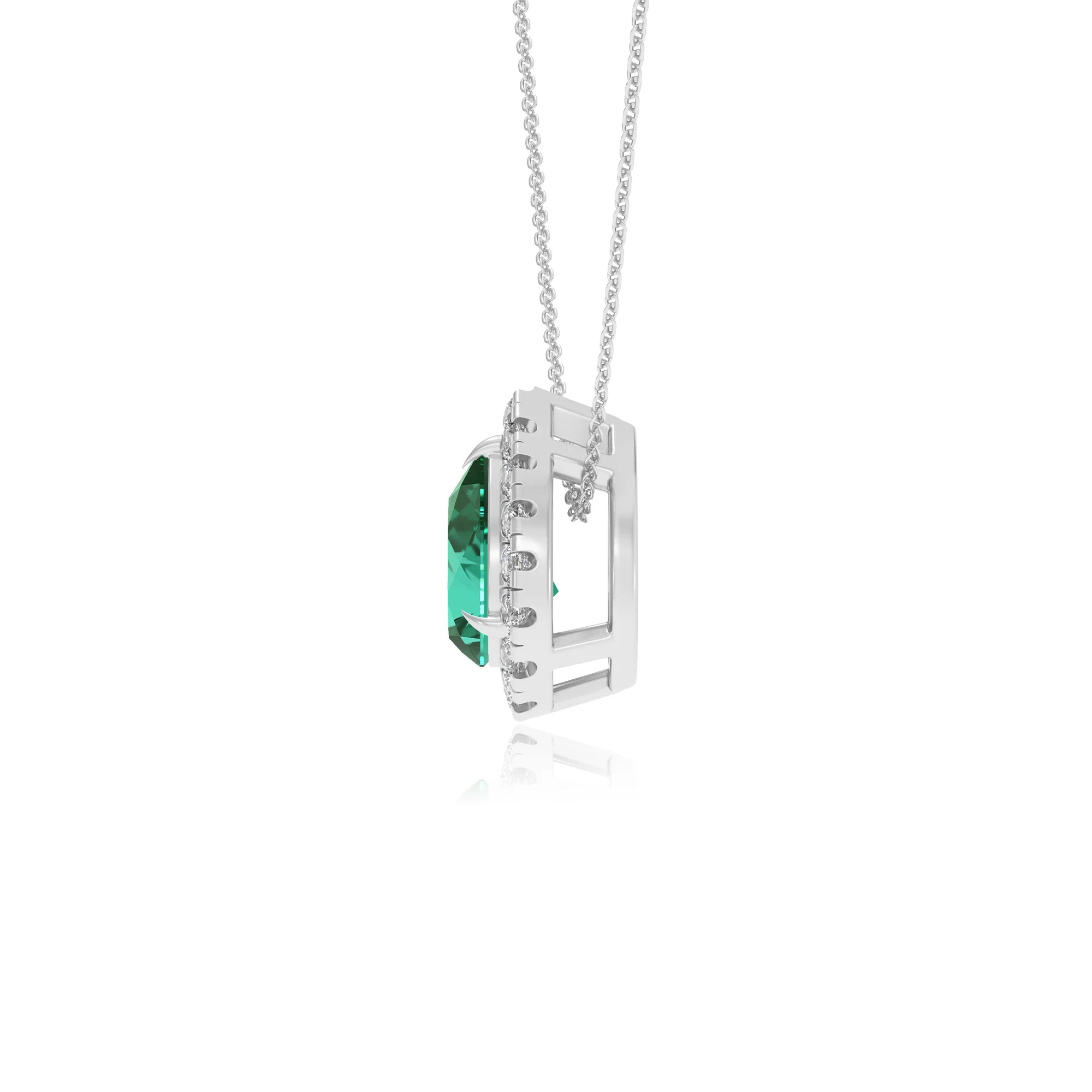 lab grown emerald pear solitaire necklaces in sterling silver