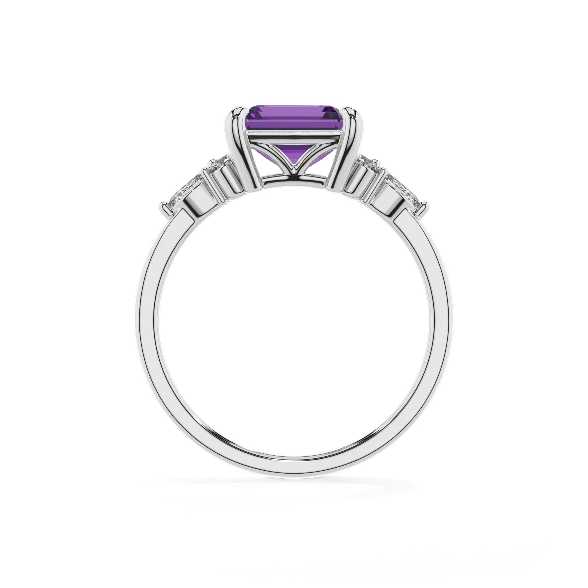 lab grown amethyst emerald cut solitaire rings in white gold