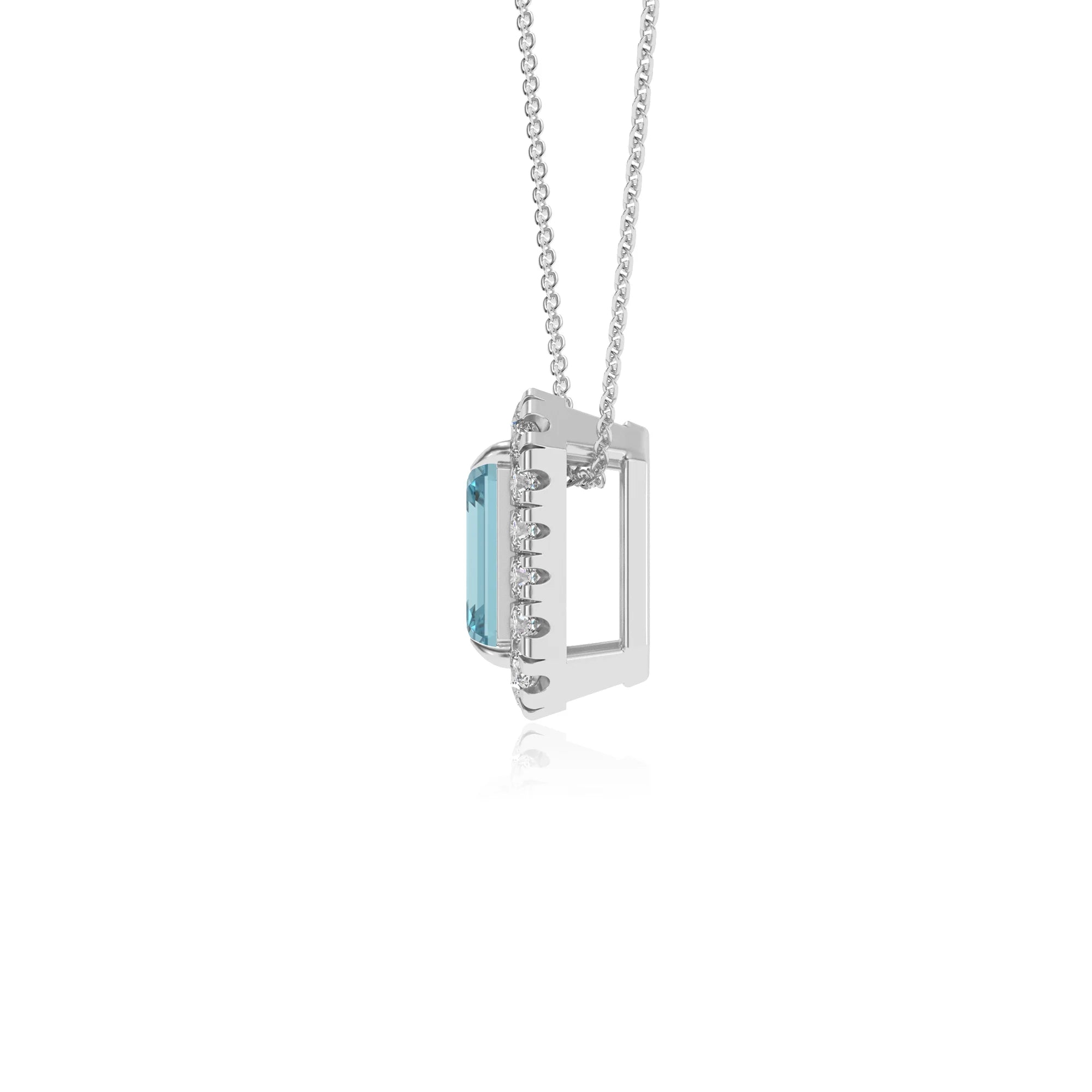 lab grown aquamarine emerald cut solitaire necklaces in white gold