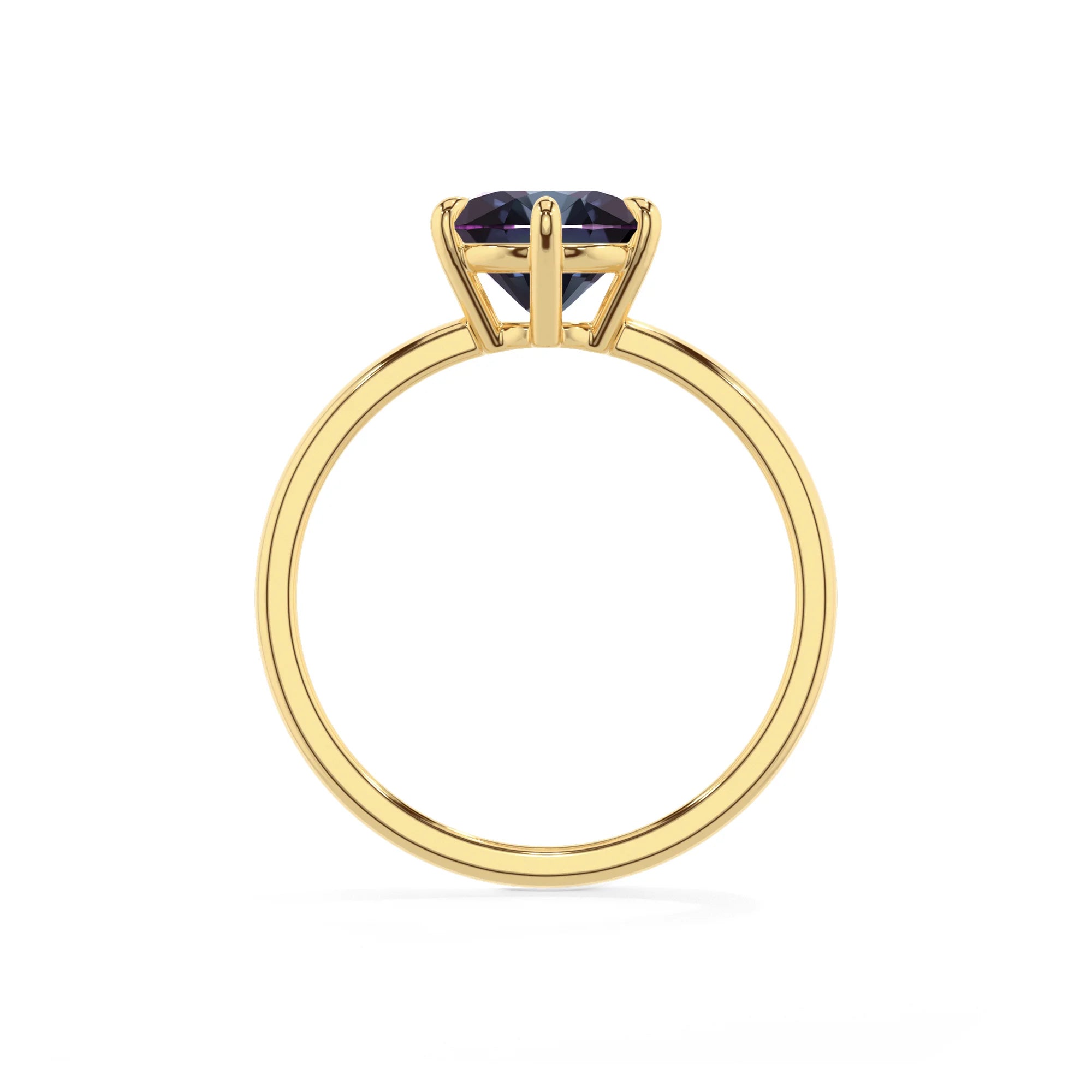 lab grown alexandrite round solitaire rings in yellow gold