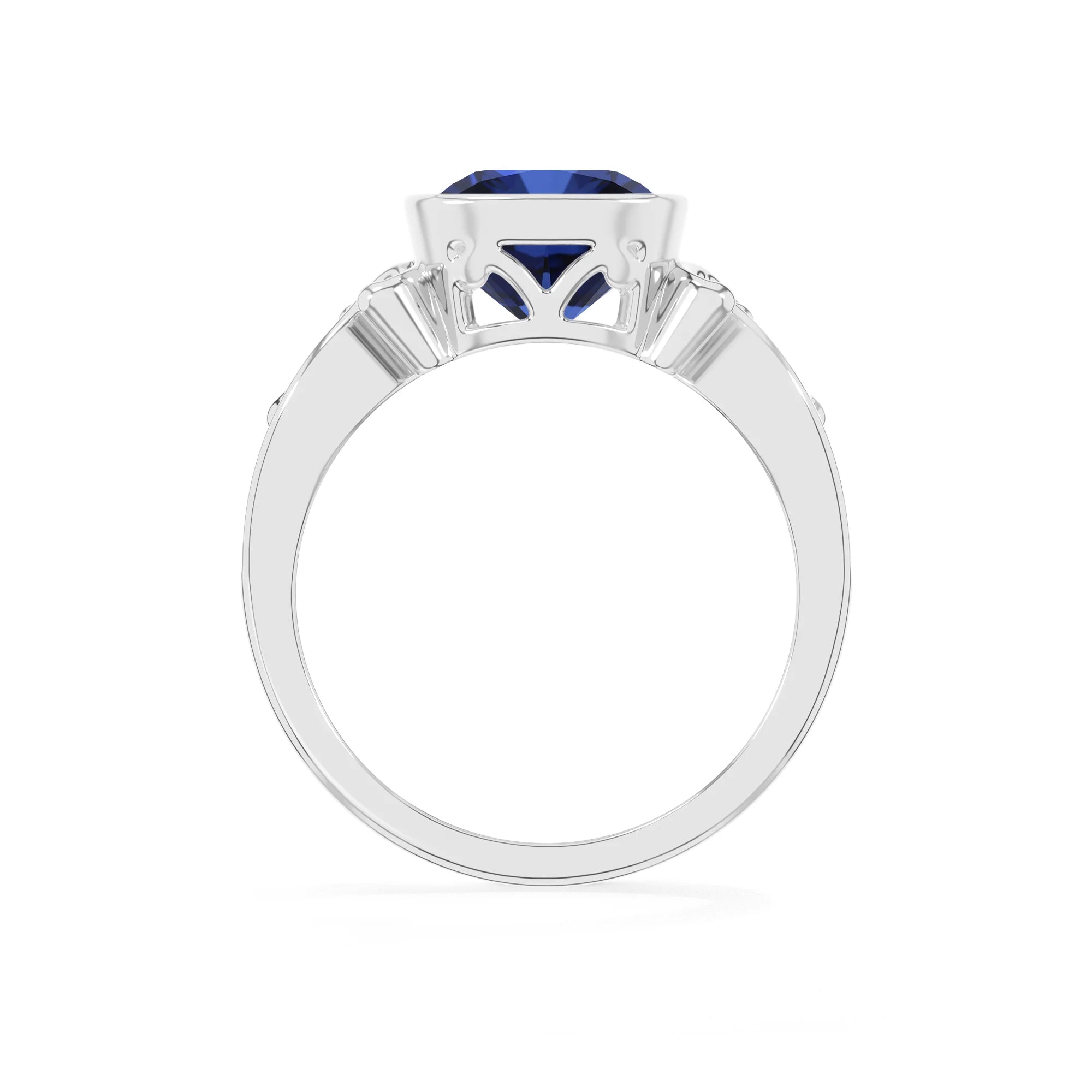 lab grown blue-sapphire cushion solitaire rings in platinum