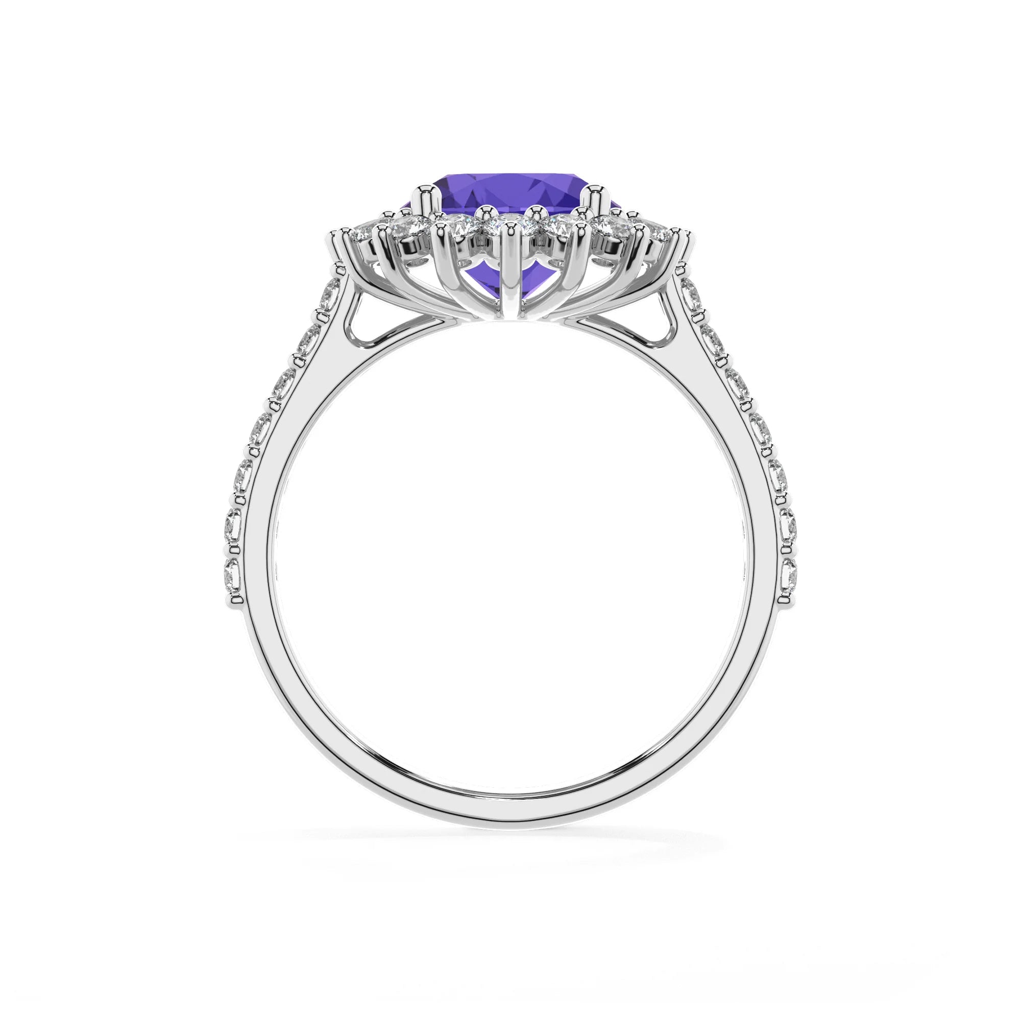 lab grown tanzanite round solitaire rings in sterling silver