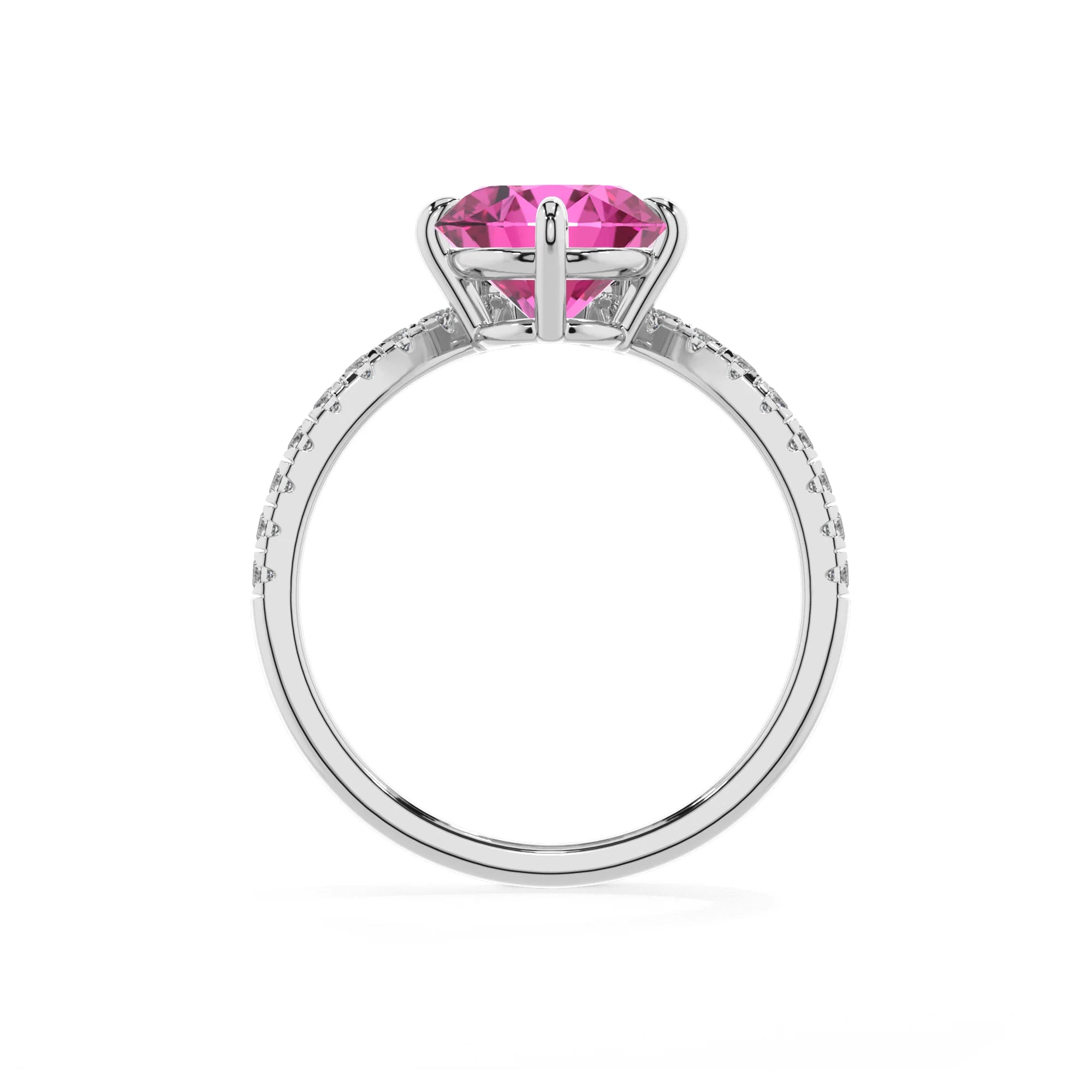 lab grown pink-sapphire round solitaire rings in platinum