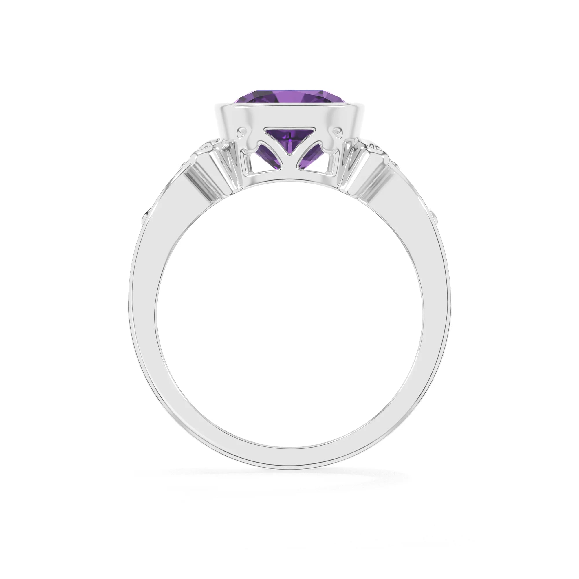 lab grown amethyst cushion solitaire rings in platinum