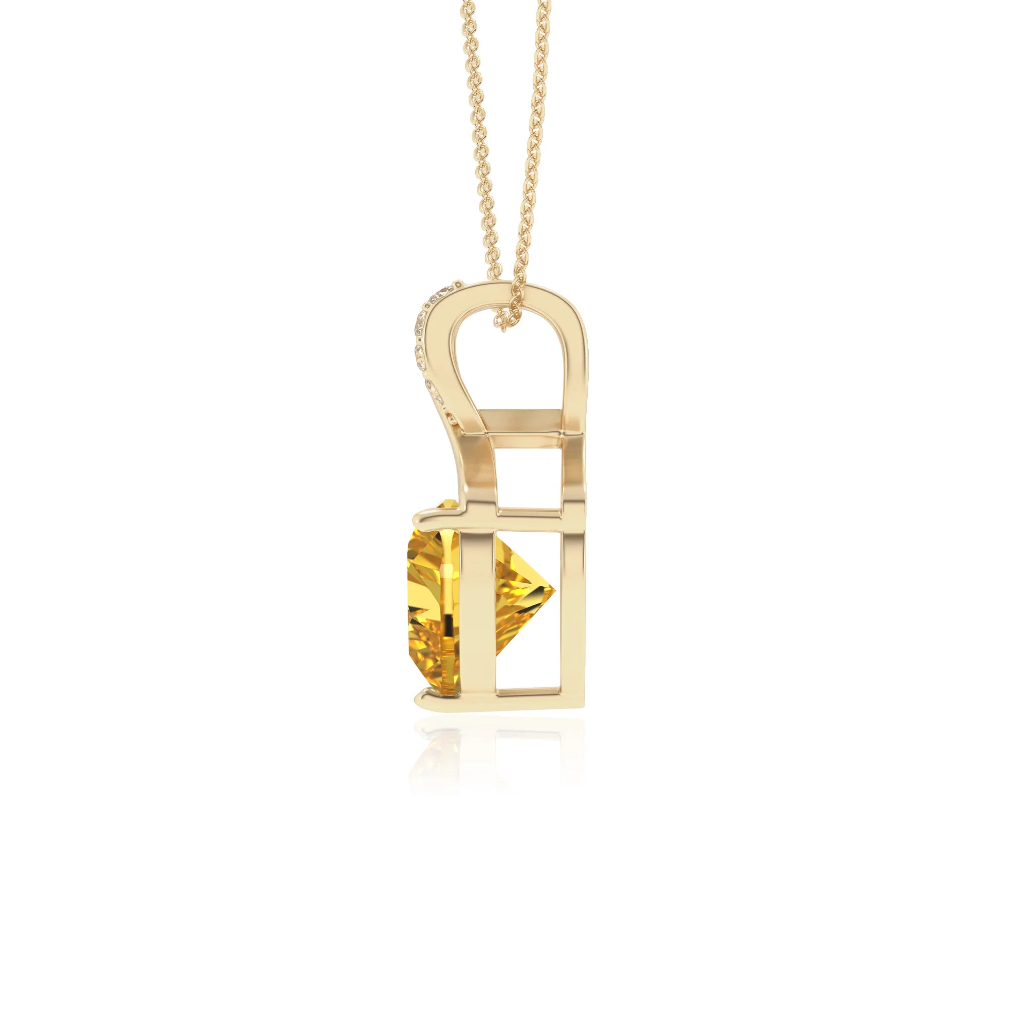 lab grown yellow-sapphire heart solitaire necklaces in yellow gold