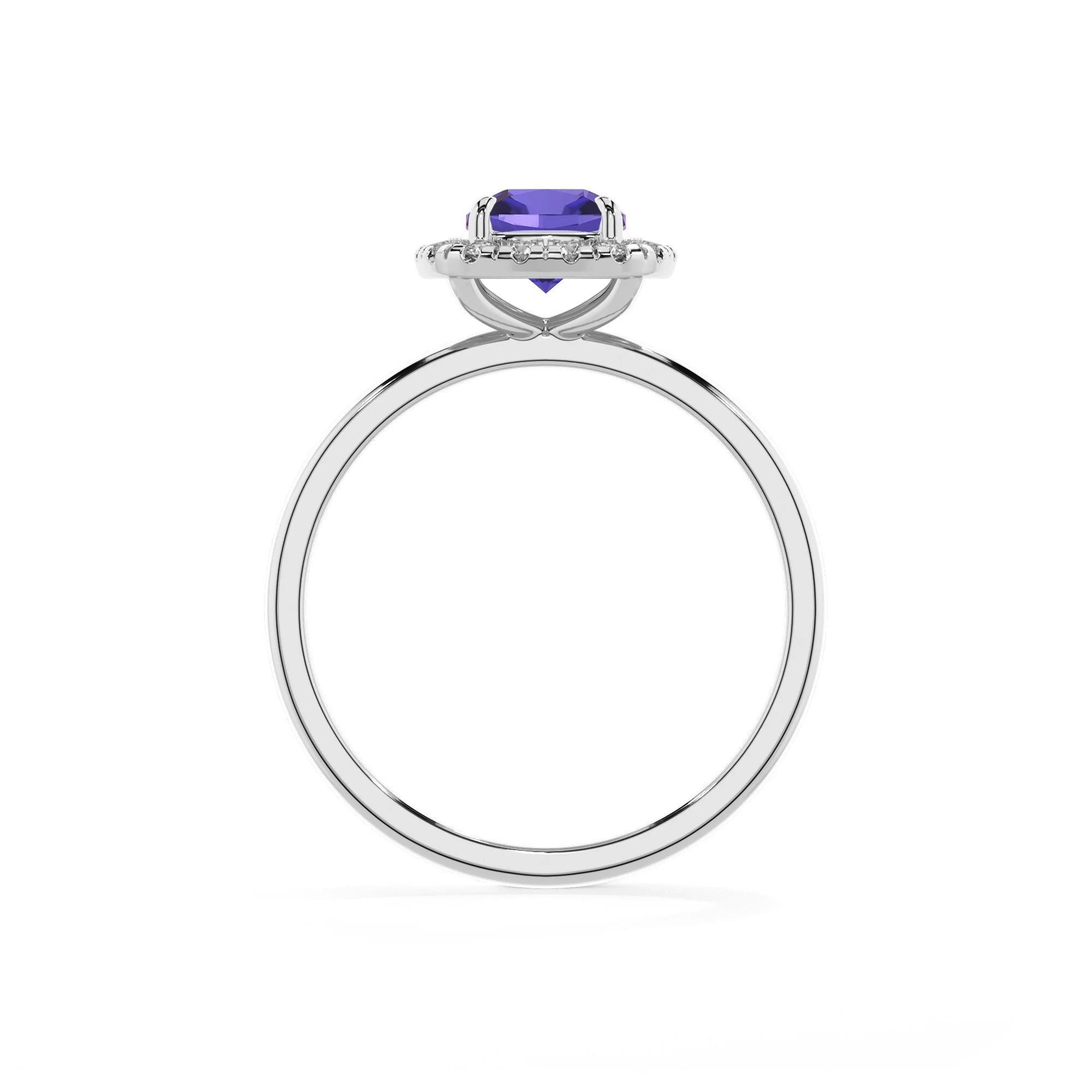 lab grown tanzanite cushion solitaire rings in white gold