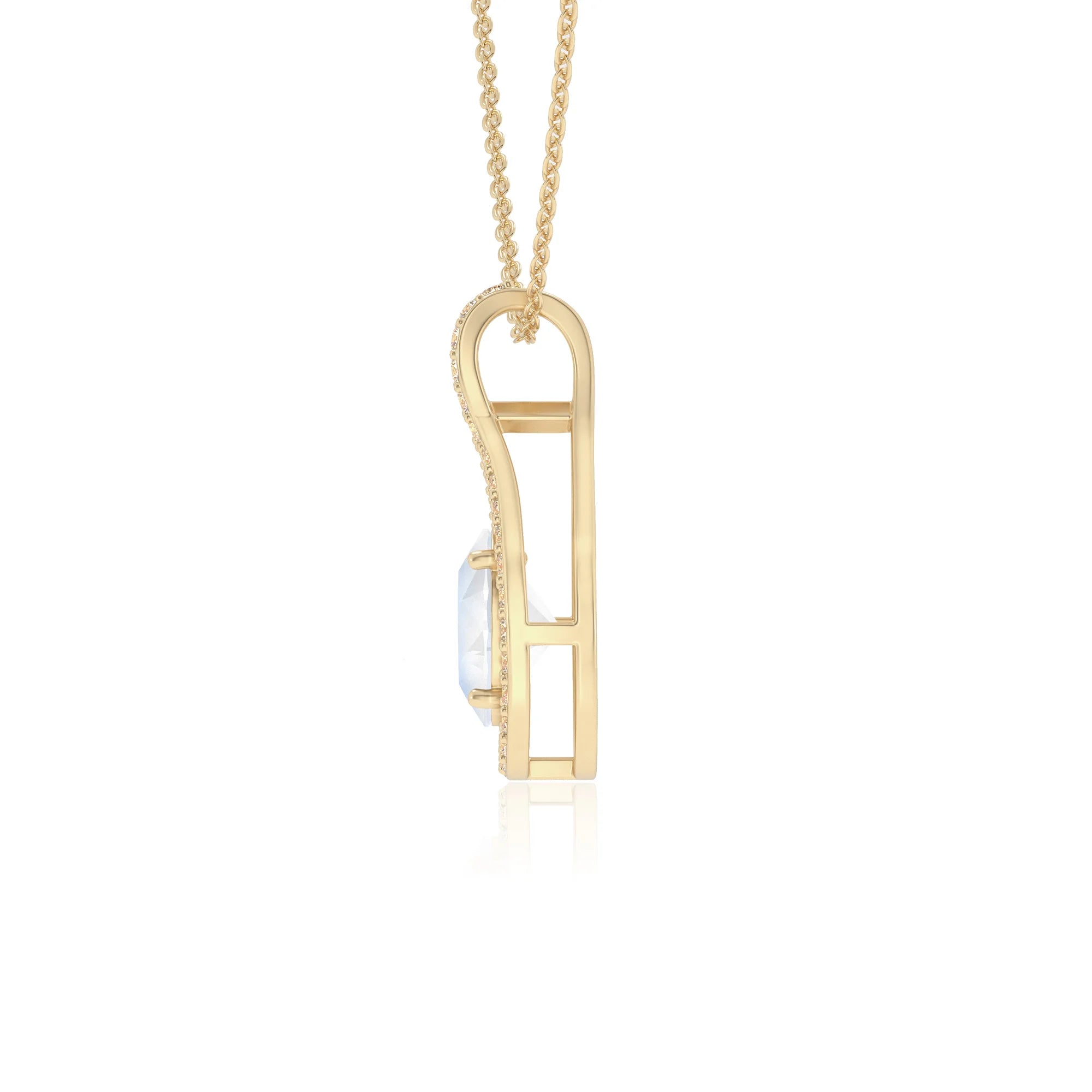 natural rainbow-moonstone oval solitaire necklaces in yellow gold