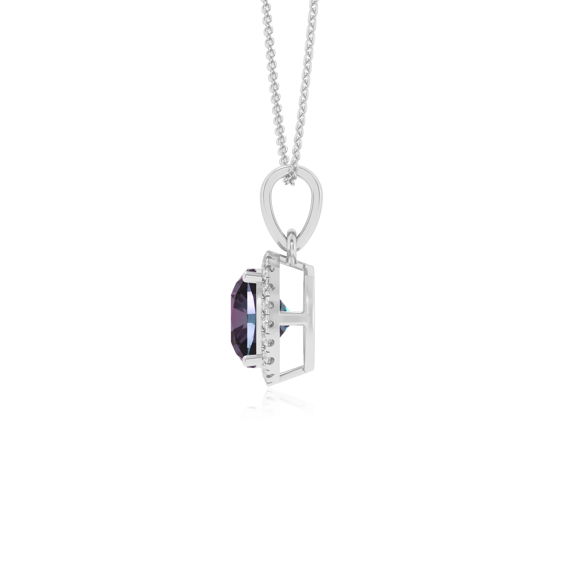 lab grown alexandrite cushion solitaire necklaces in sterling silver