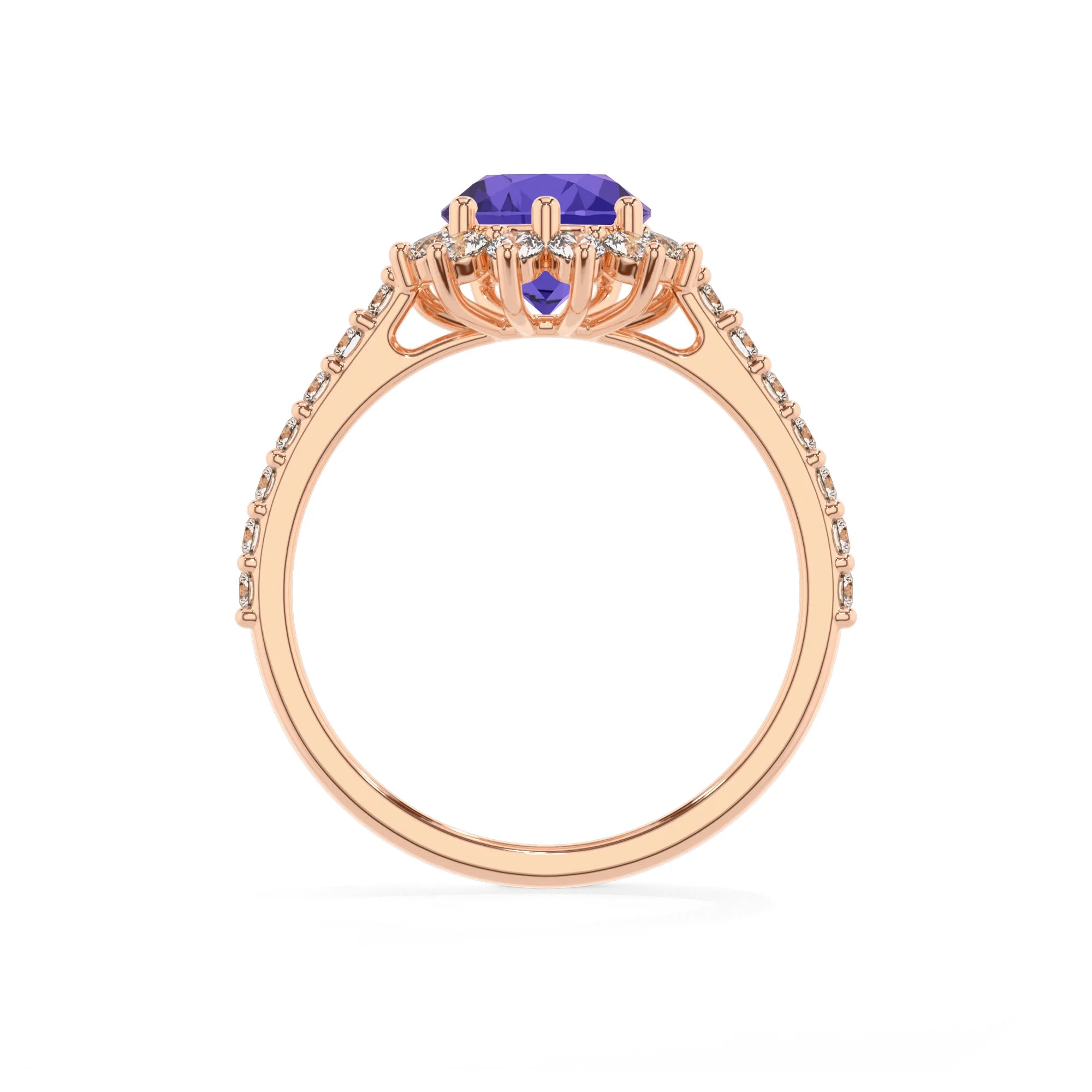 lab grown tanzanite pear solitaire rings in rose gold