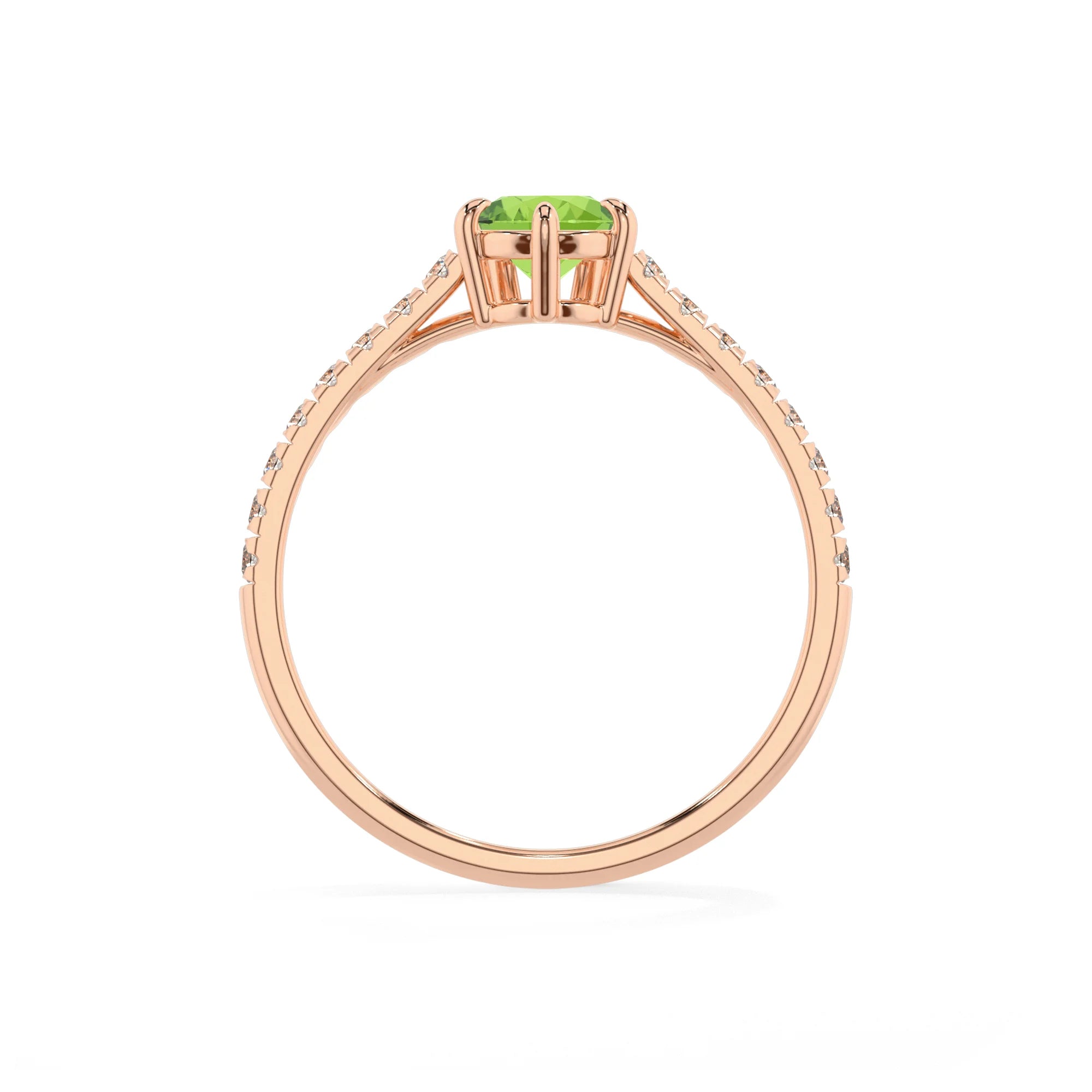 natural peridot pear half eternity solitaire engagement rings in rose gold